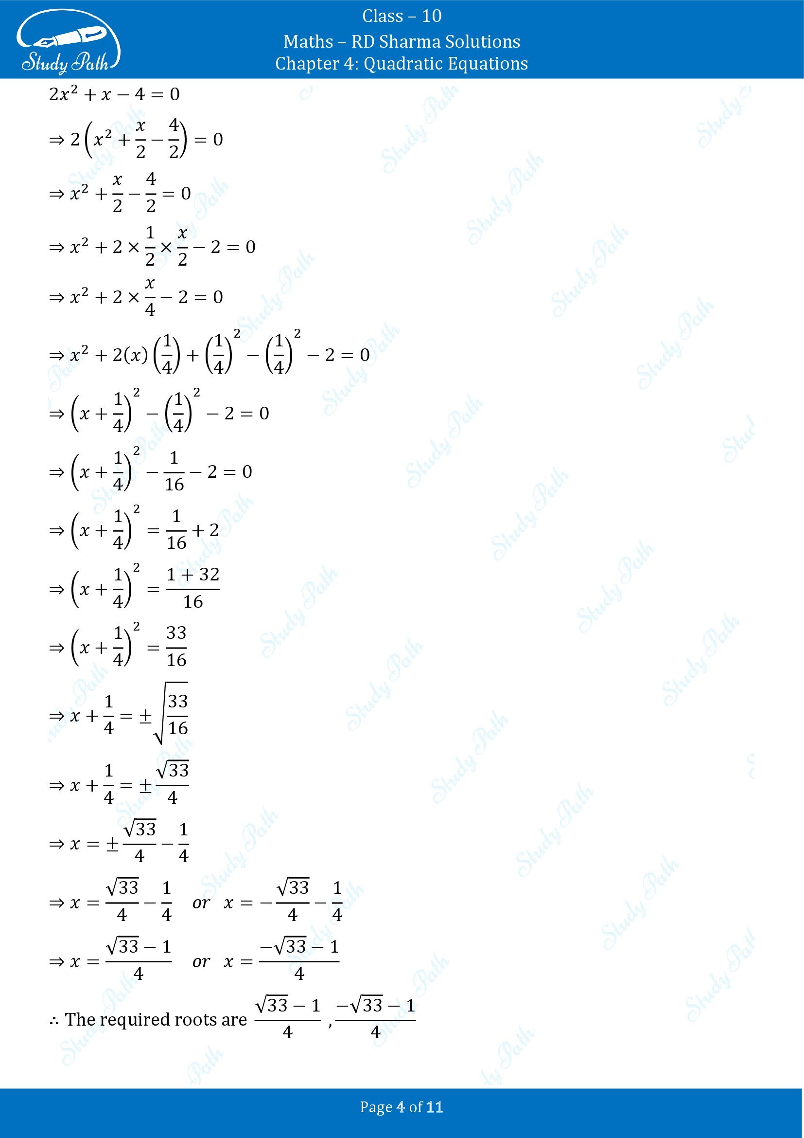 RD Sharma Solutions Class 10 Chapter 4 Quadratic Equations Exercise 4.4 00004