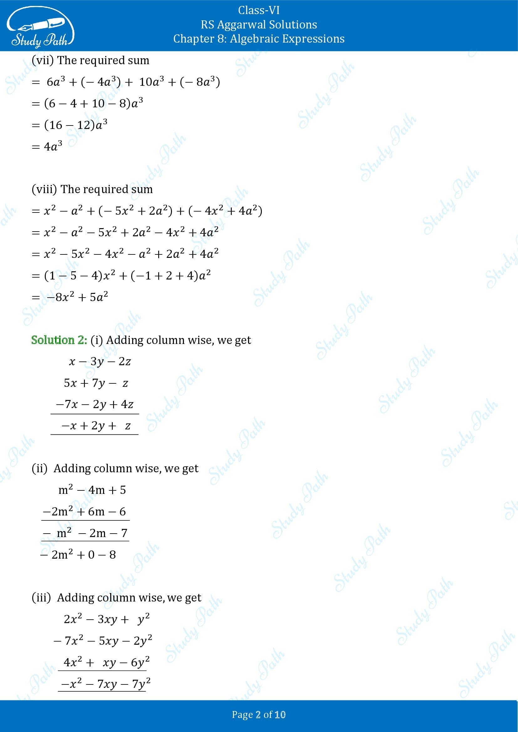 RS Aggarwal Solutions Class 6 Chapter 8 Algebraic Expressions Exercise 8C 00002