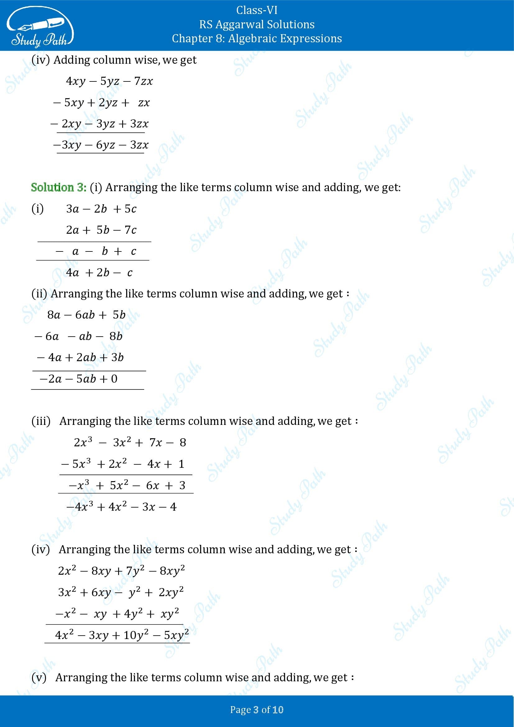 RS Aggarwal Solutions Class 6 Chapter 8 Algebraic Expressions Exercise 8C 00003