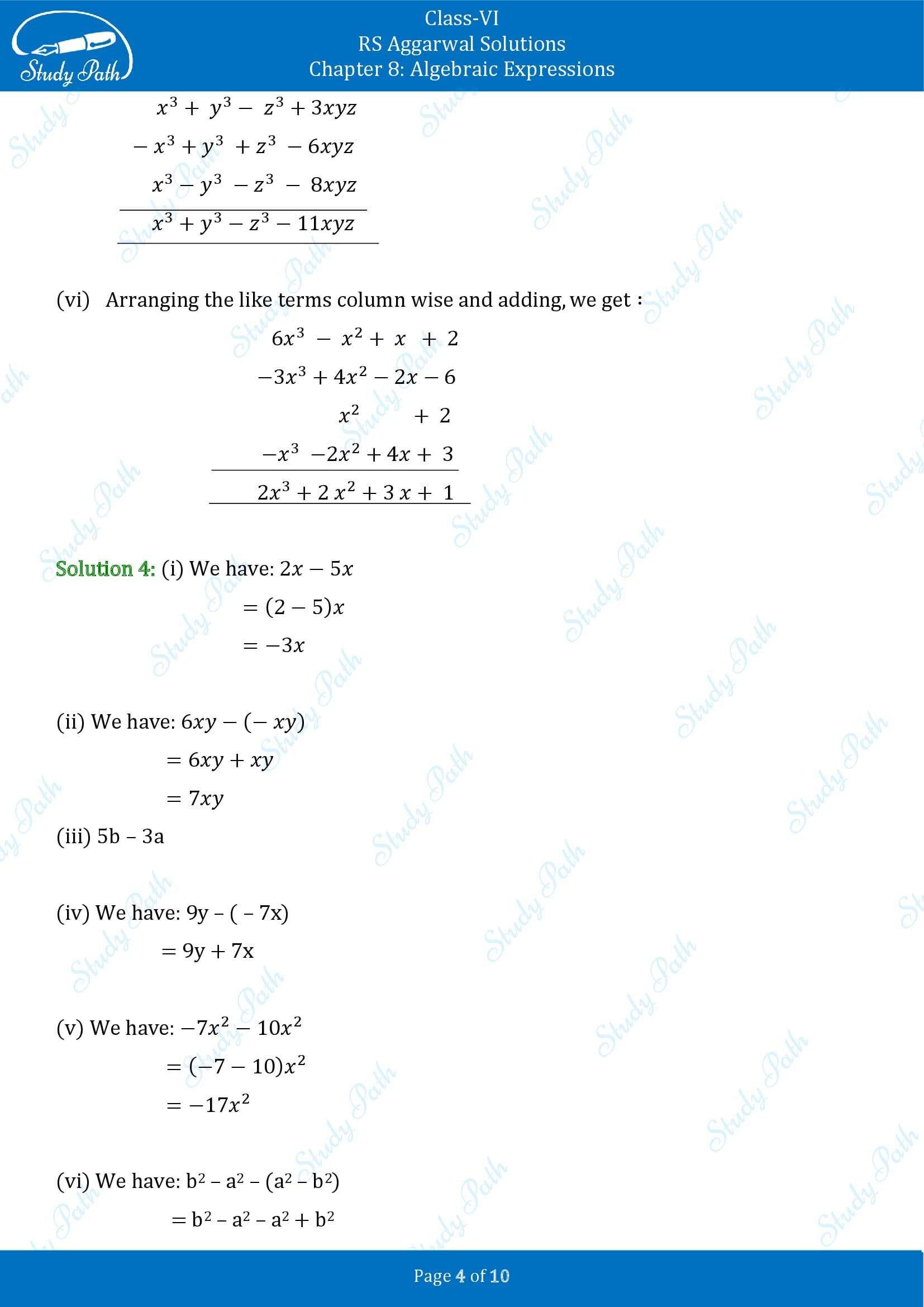 RS Aggarwal Solutions Class 6 Chapter 8 Algebraic Expressions Exercise 8C 00004