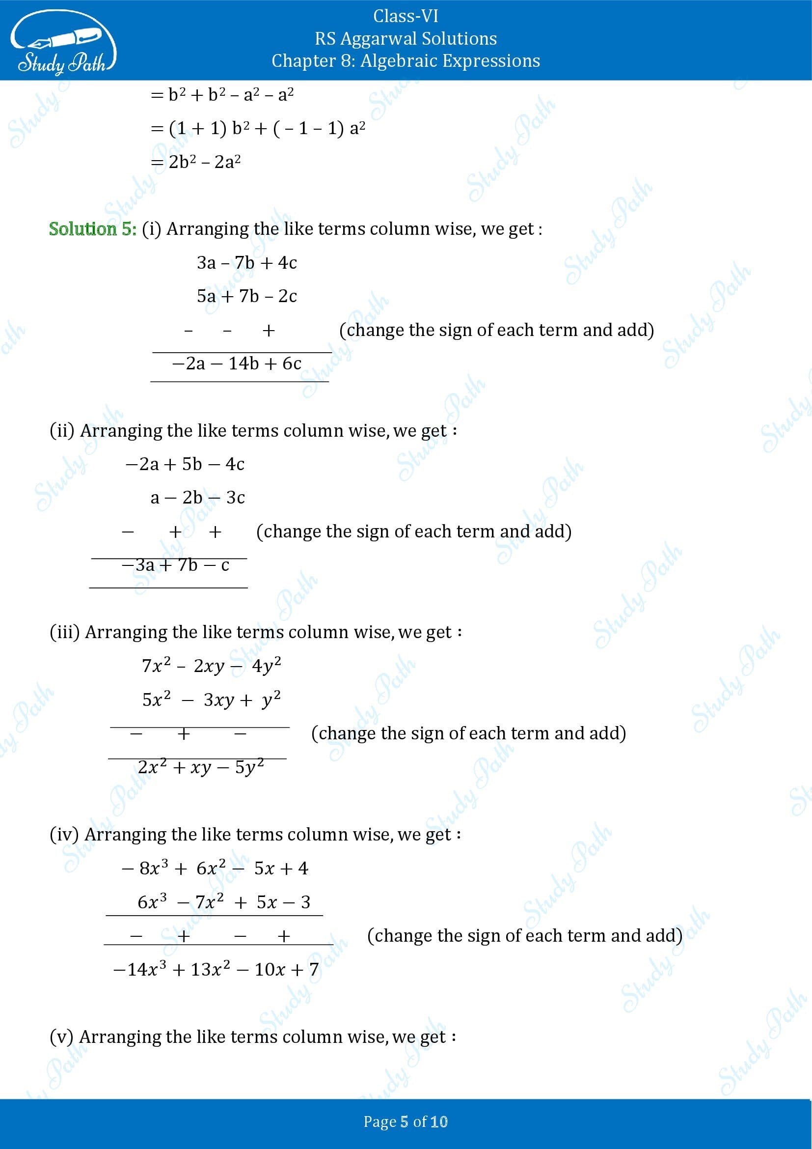 RS Aggarwal Solutions Class 6 Chapter 8 Algebraic Expressions Exercise 8C 00005