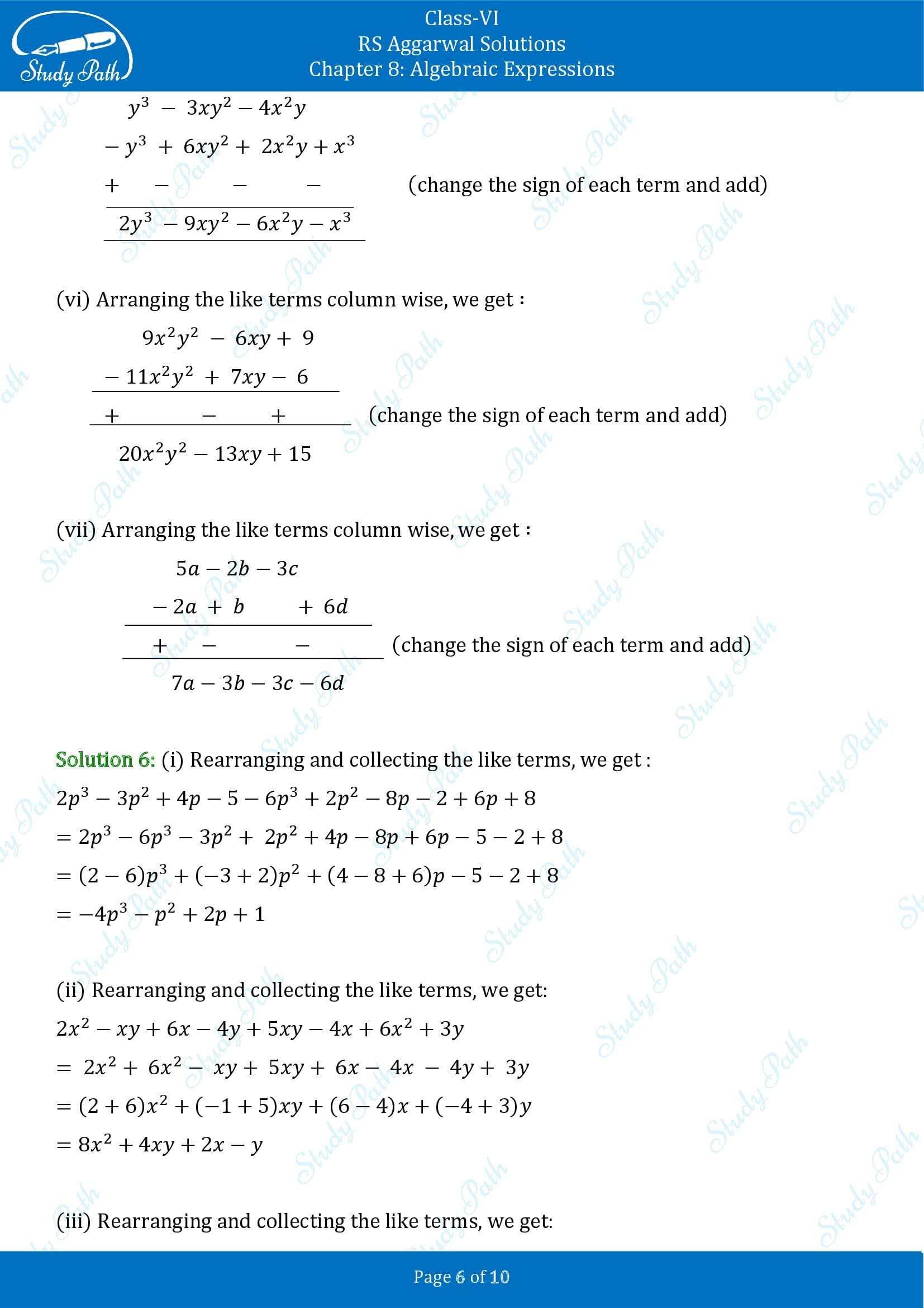 RS Aggarwal Solutions Class 6 Chapter 8 Algebraic Expressions Exercise 8C 00006