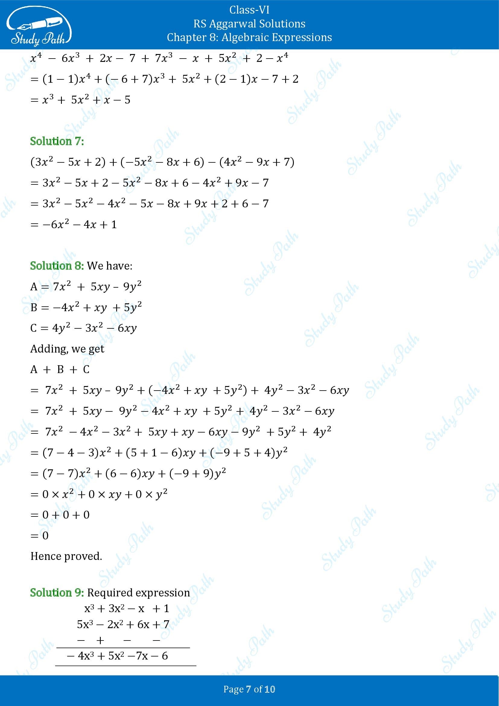 RS Aggarwal Solutions Class 6 Chapter 8 Algebraic Expressions Exercise 8C 00007