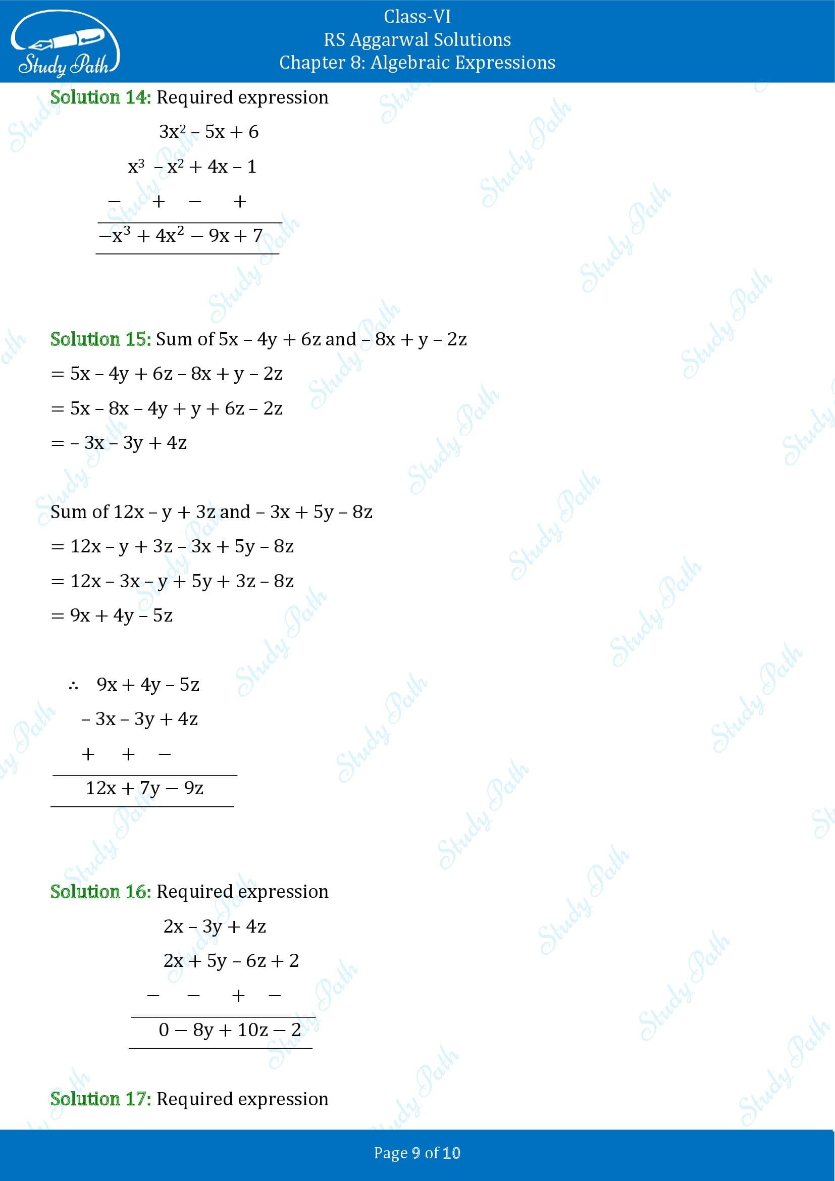 RS Aggarwal Solutions Class 6 Chapter 8 Algebraic Expressions Exercise 8C 00009