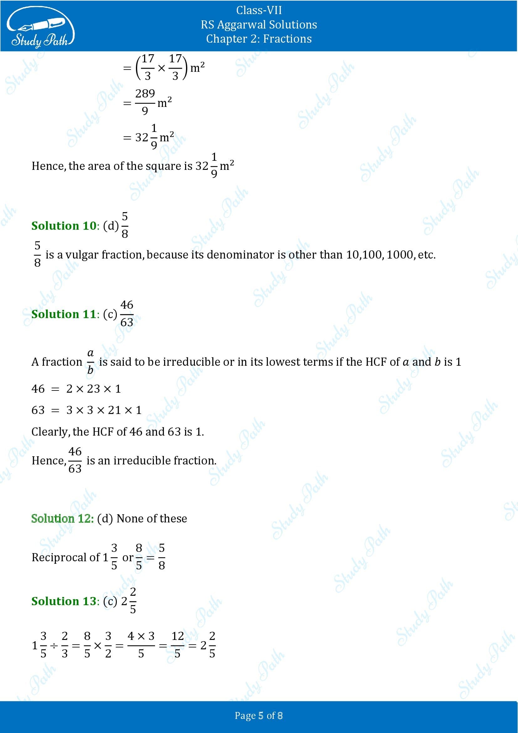 RS Aggarwal Solutions Class 7 Chapter 2 Fractions Test Paper 00005