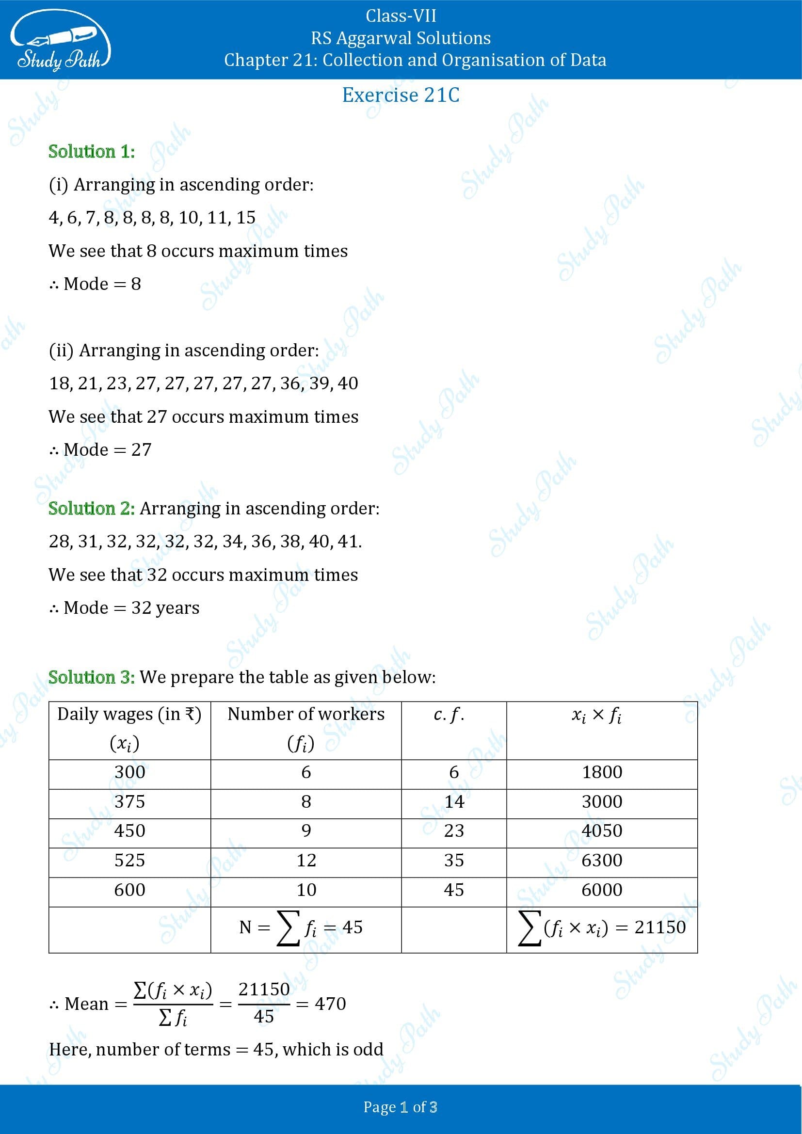 RS Aggarwal Solutions Class 7 Chapter 21 Collection and Organisation of Data Exercise 21C 00001