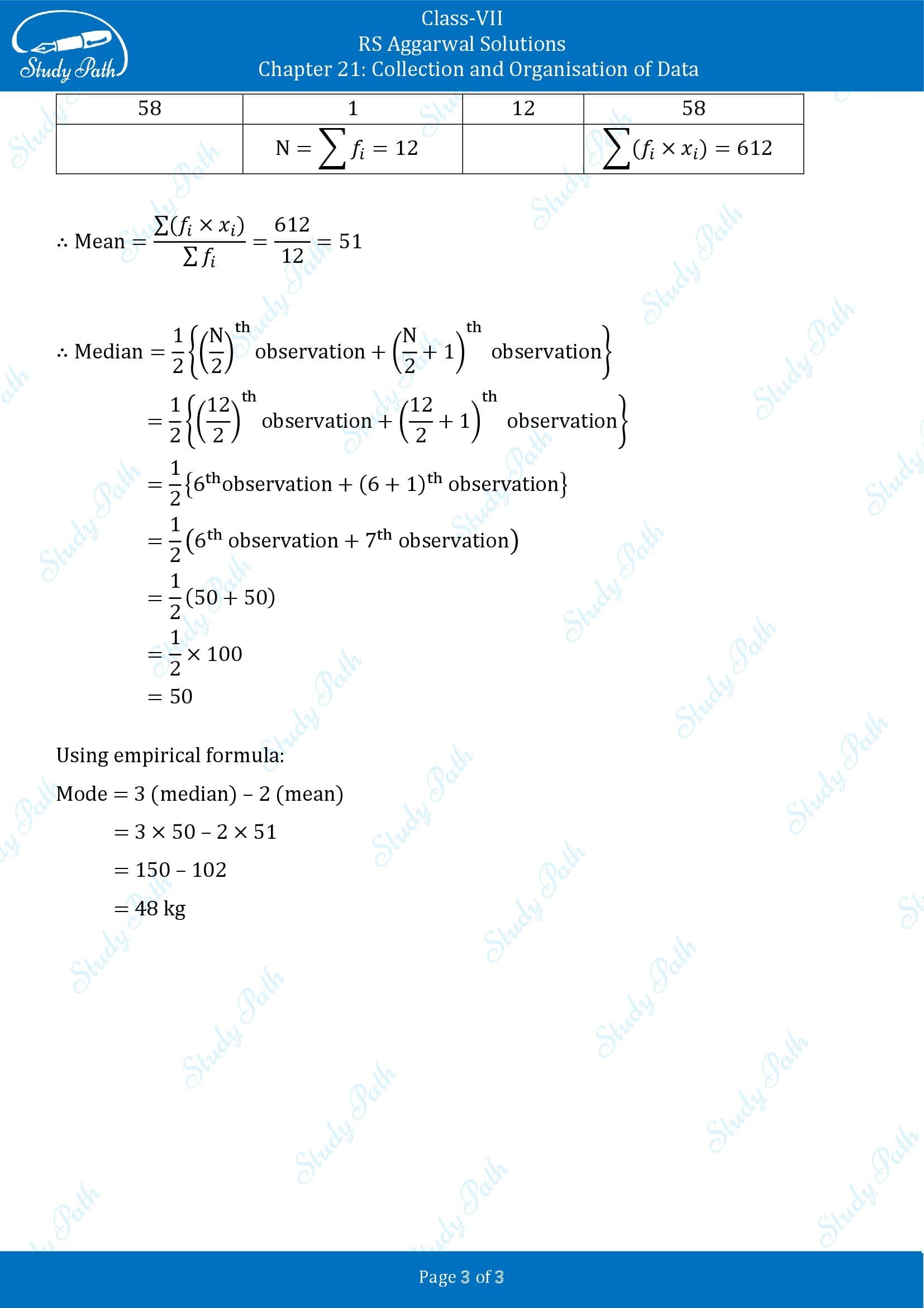 RS Aggarwal Solutions Class 7 Chapter 21 Collection and Organisation of Data Exercise 21C 00003