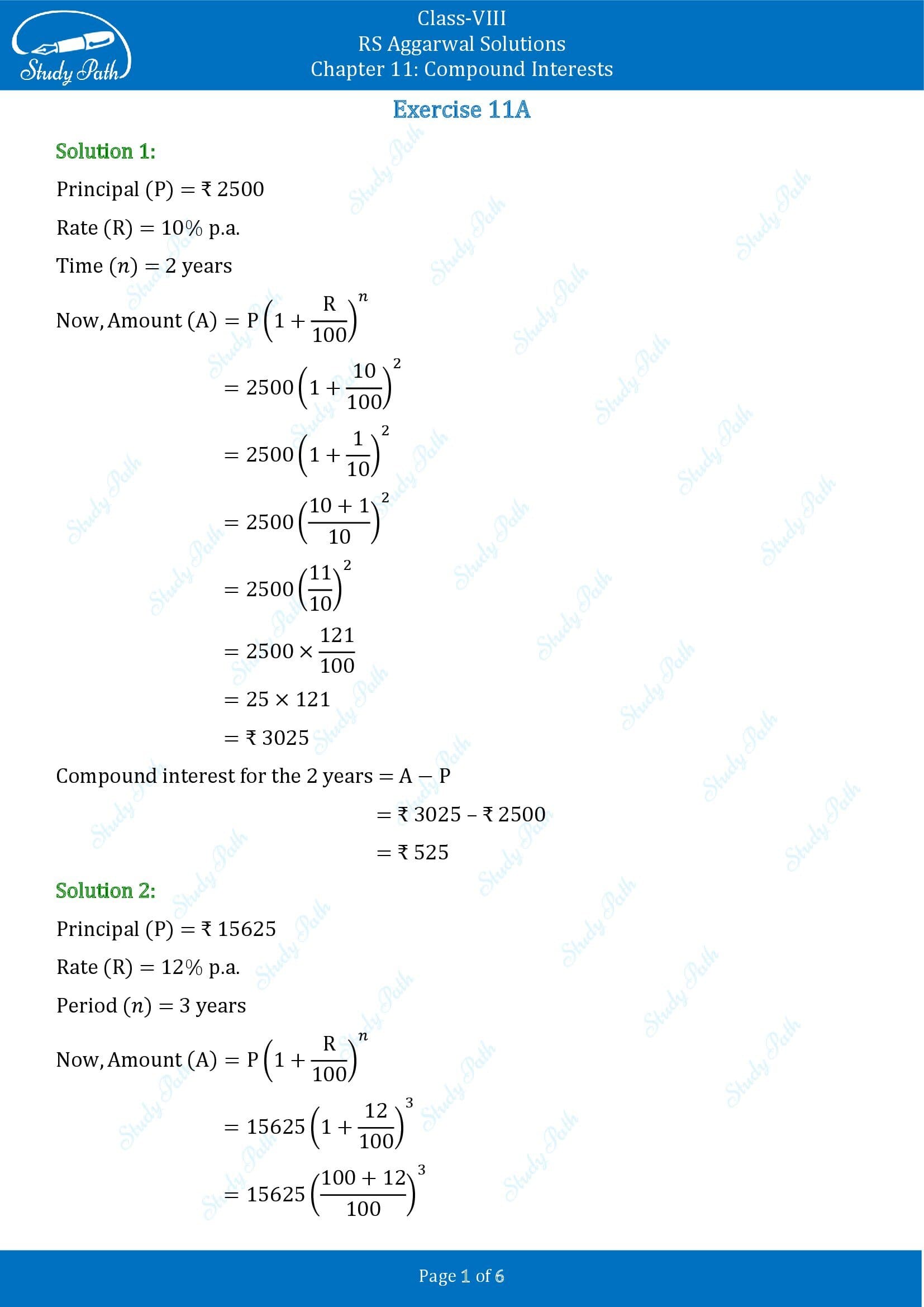 RS Aggarwal Solutions Class 8 Chapter 11 Compound Interests Exercise 11A 00001