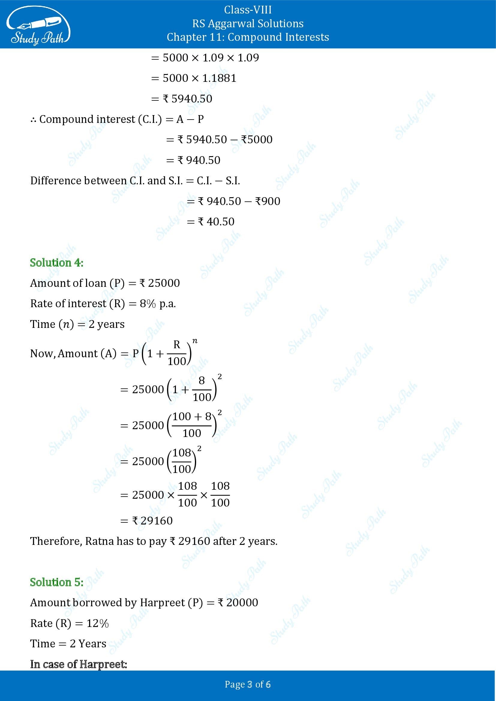 RS Aggarwal Solutions Class 8 Chapter 11 Compound Interests Exercise 11A 00003