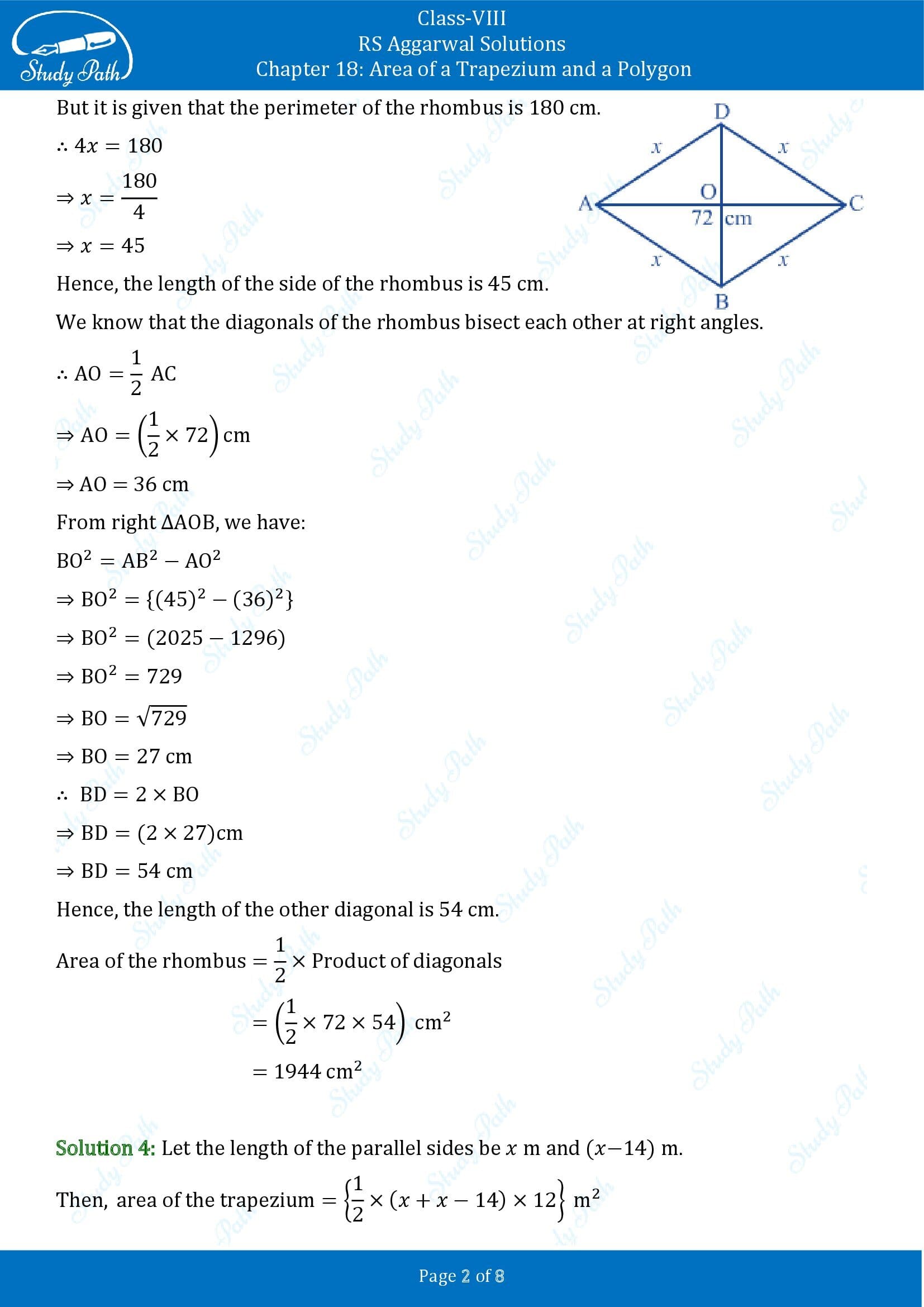 RS Aggarwal Solutions Class 8 Chapter 18 Area of a Trapezium and a Polygon Test Paper 00002