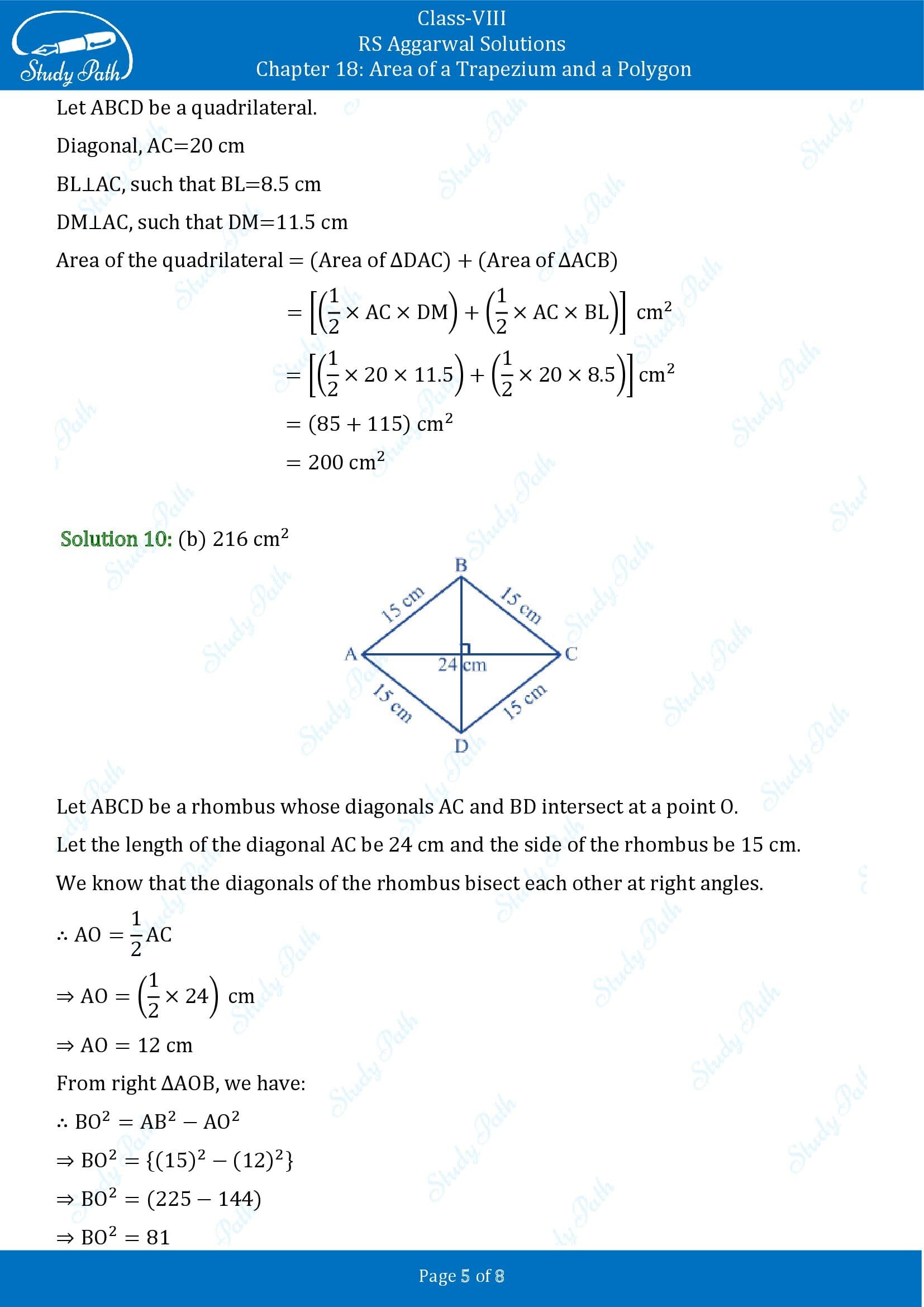 RS Aggarwal Solutions Class 8 Chapter 18 Area of a Trapezium and a Polygon Test Paper 00005