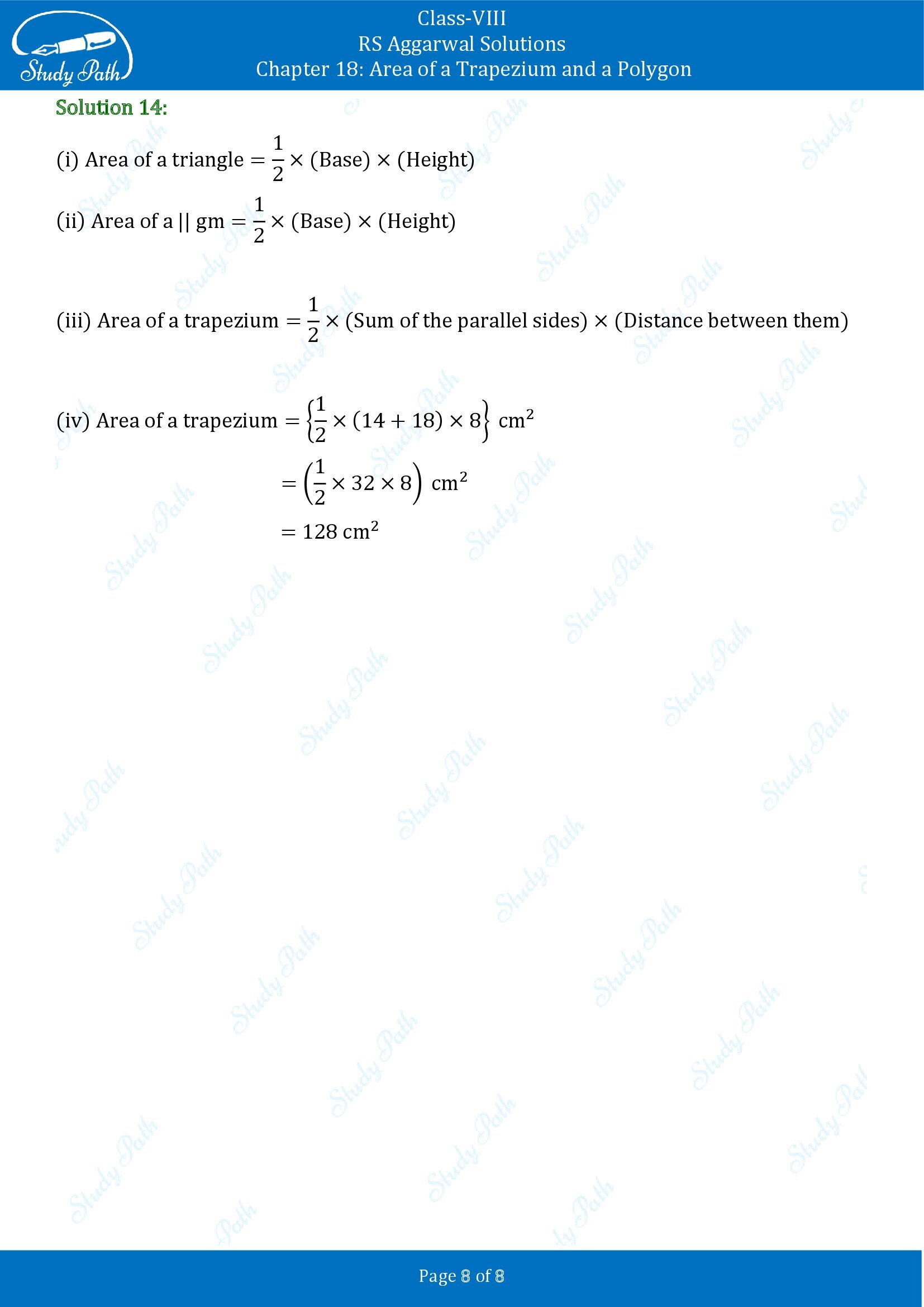RS Aggarwal Solutions Class 8 Chapter 18 Area of a Trapezium and a Polygon Test Paper 00008