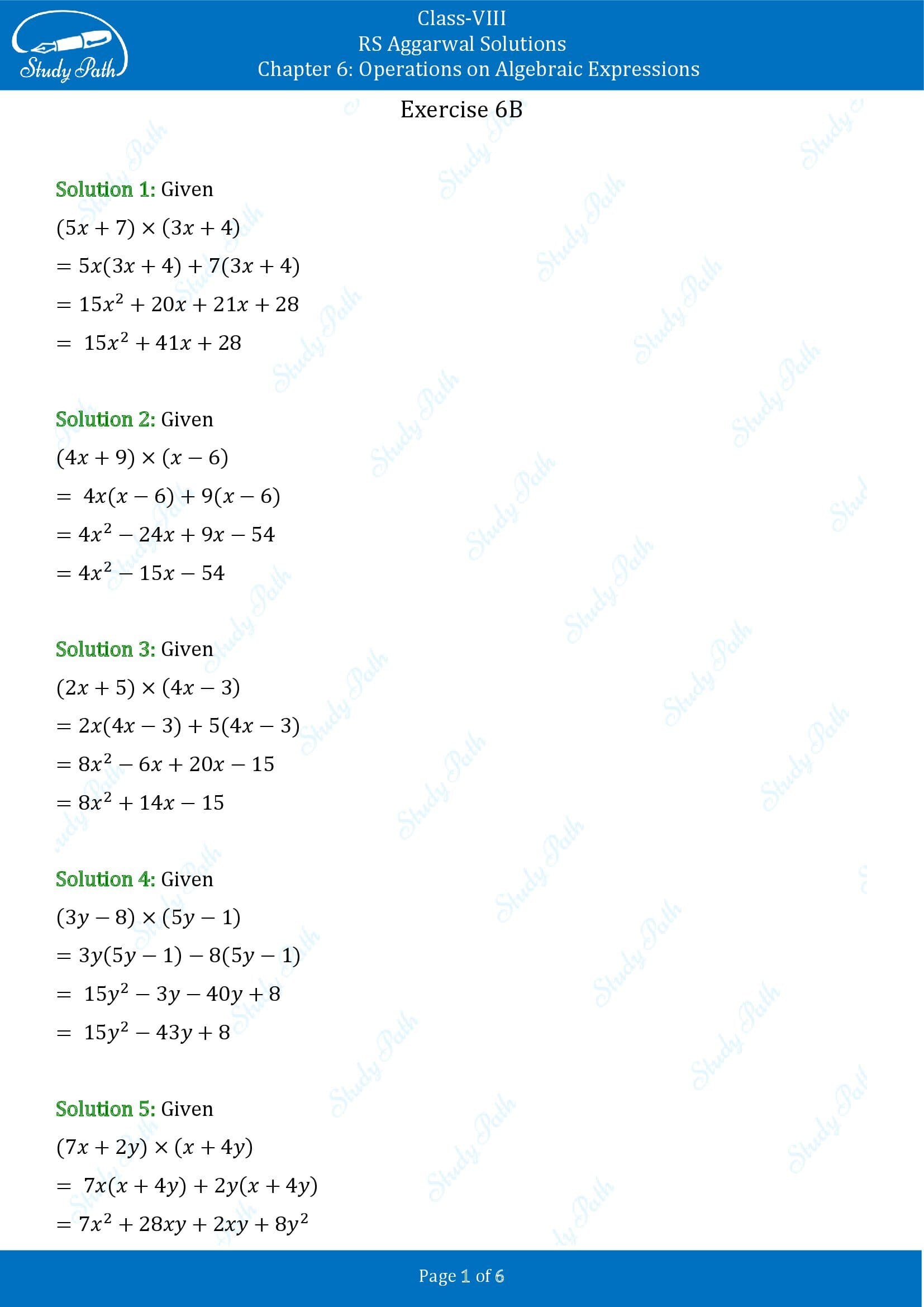 RS Aggarwal Solutions Class 8 Chapter 6 Operations on Algebraic Expressions Exercise 6B 00001