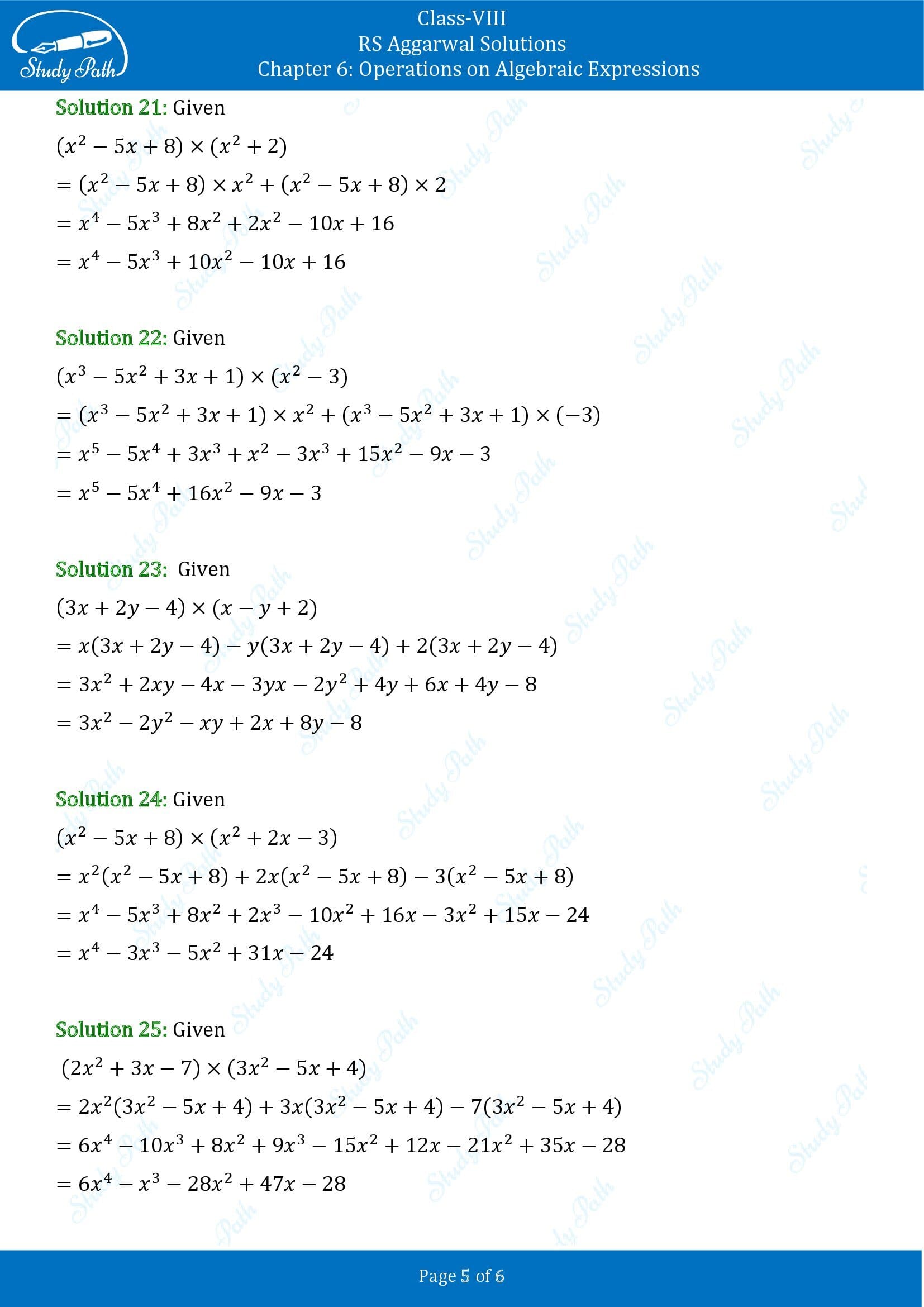 RS Aggarwal Solutions Class 8 Chapter 6 Operations on Algebraic Expressions Exercise 6B 00005