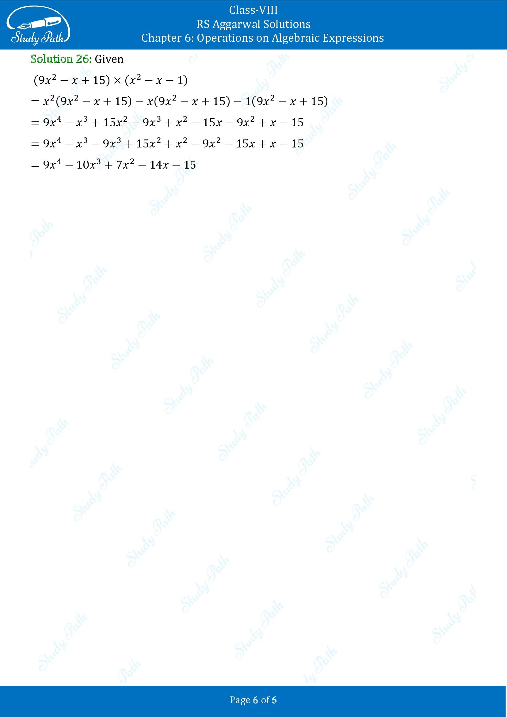 RS Aggarwal Solutions Class 8 Chapter 6 Operations on Algebraic Expressions Exercise 6B 00006