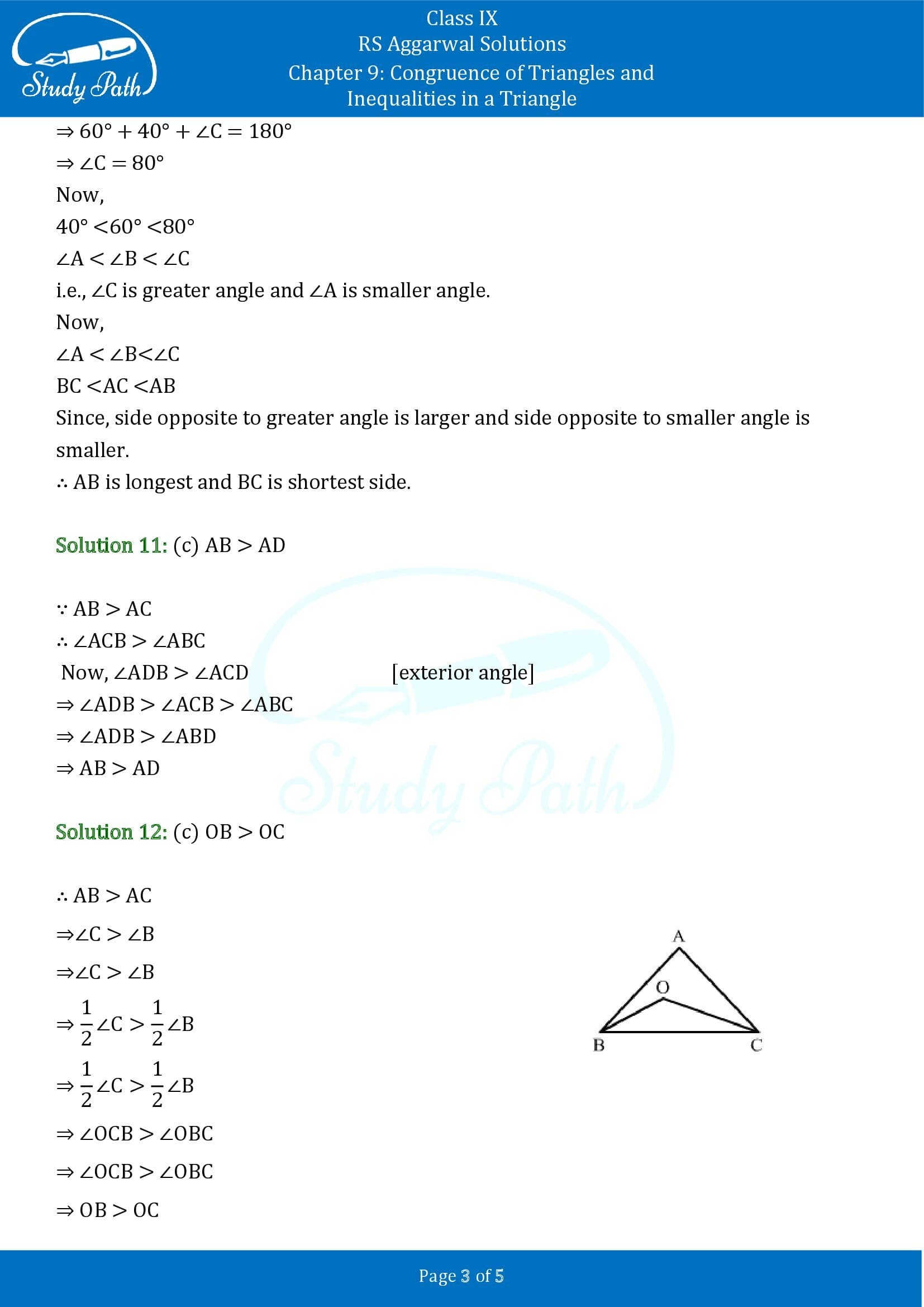 RS Aggarwal Solutions Class 9 Chapter 9 Congruence of Triangles and Inequalities in a Triangle Multiple Choice Questions MCQs 00003