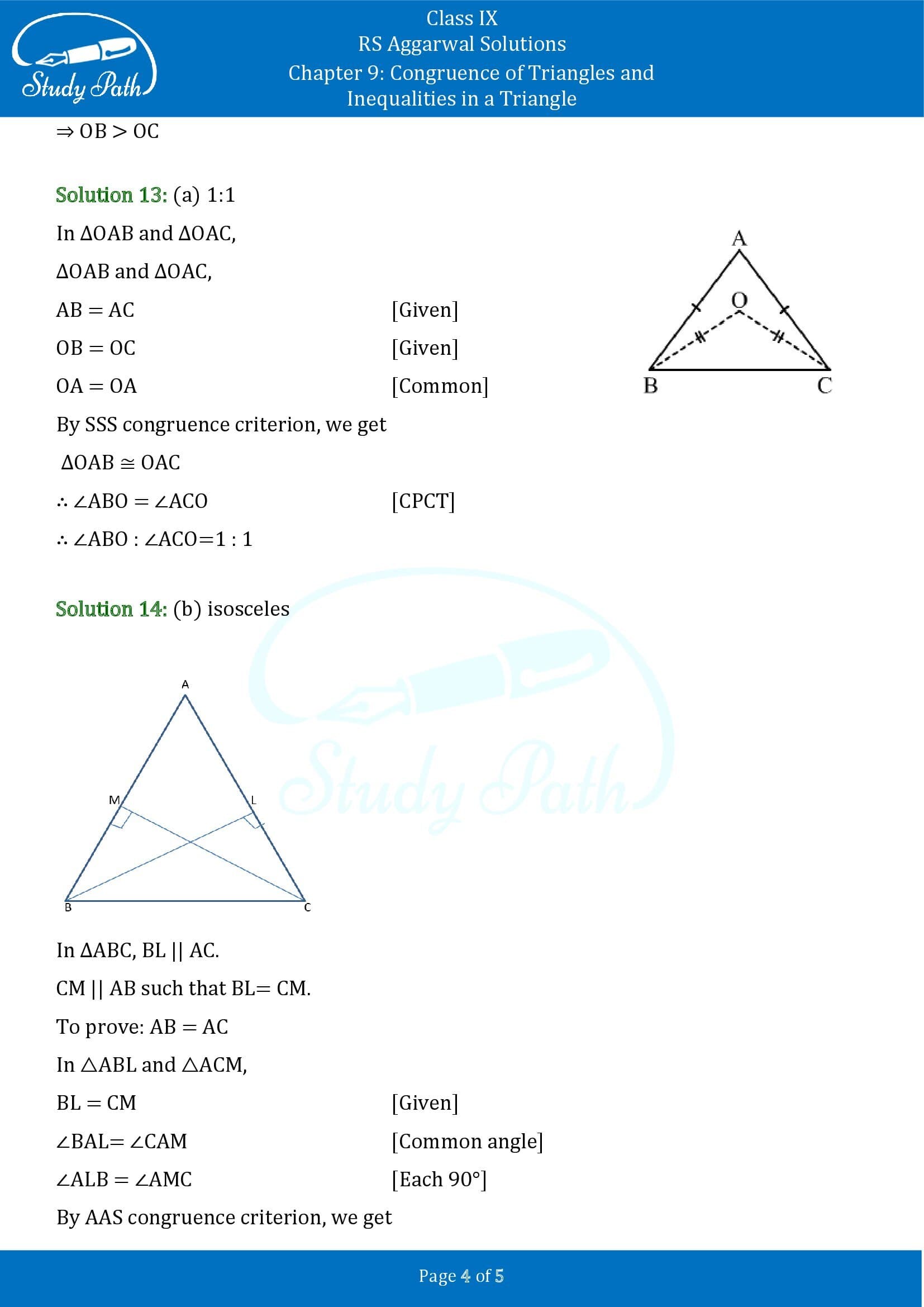 RS Aggarwal Solutions Class 9 Chapter 9 Congruence of Triangles and Inequalities in a Triangle Multiple Choice Questions MCQs 00004