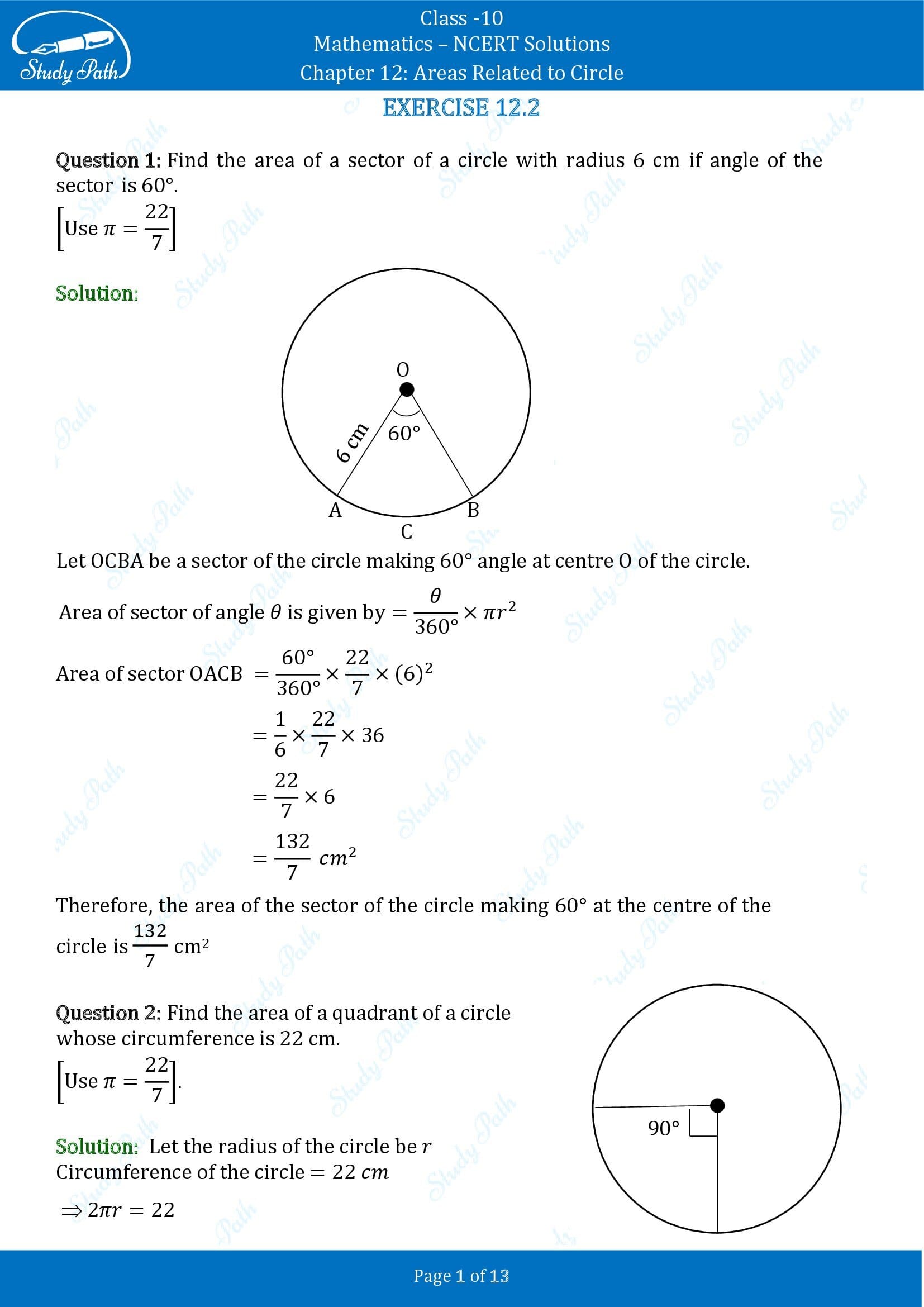 NCERT Solutions for Class 10 Maths Chapter 12 Areas Related to Circles Exercise 12.2 00001