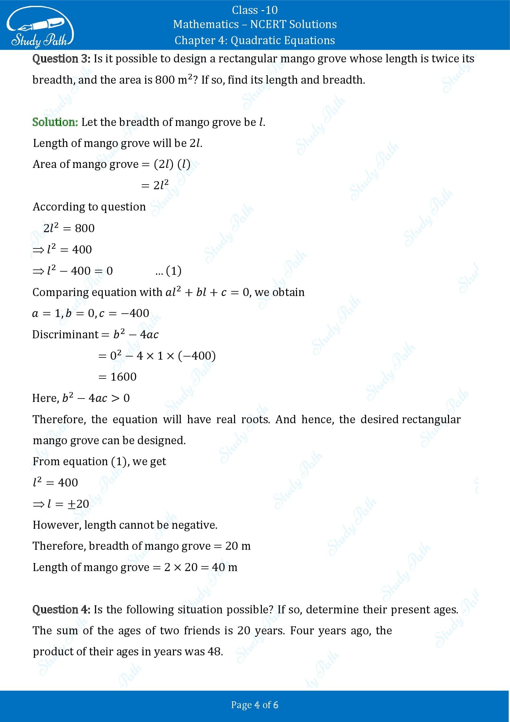 NCERT Solutions for Class 10 Maths Chapter 4 Quadratic Equations Exercise 4.4 00004