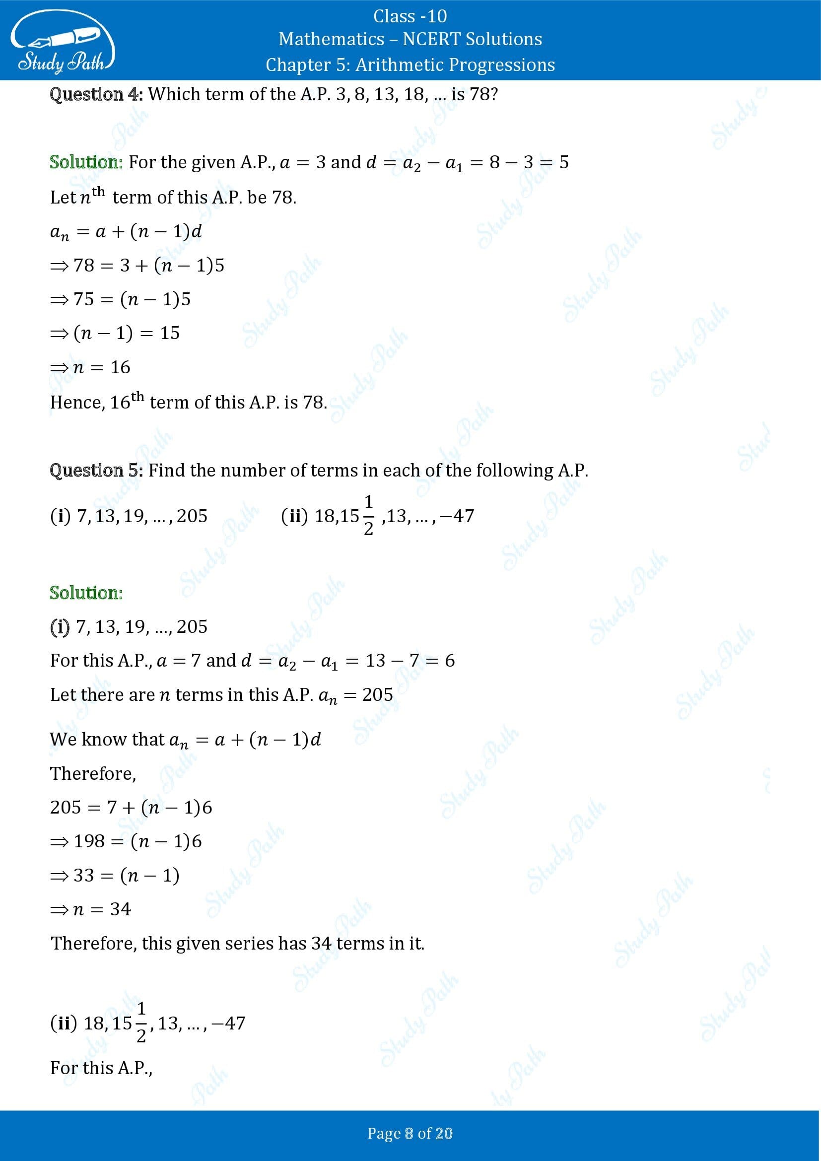 NCERT Solutions for Class 10 Maths Chapter 5 Arithmetic Progressions Exercise 5.2 00008