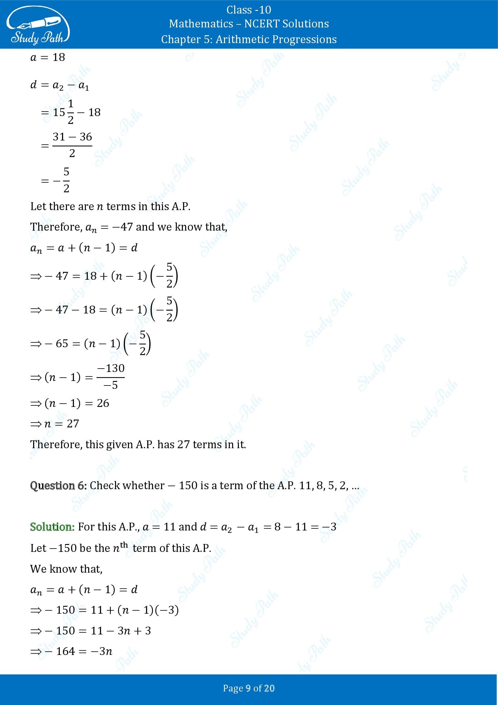 NCERT Solutions for Class 10 Maths Chapter 5 Arithmetic Progressions Exercise 5.2 00009