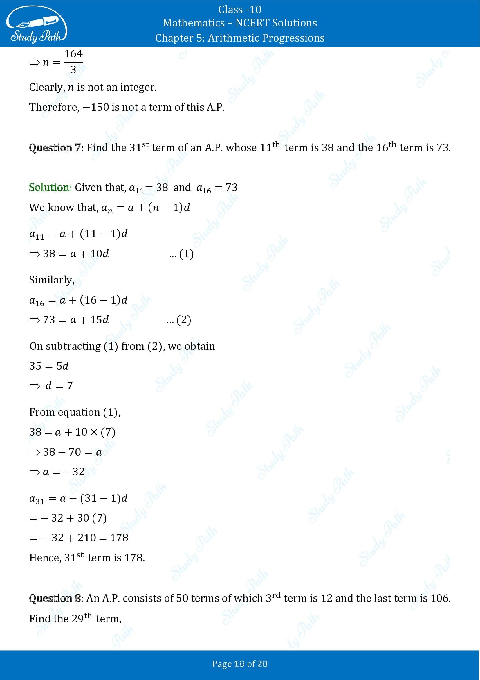 NCERT Solutions for Class 10 Maths Chapter 5 Arithmetic Progressions Exercise 5.2 00010