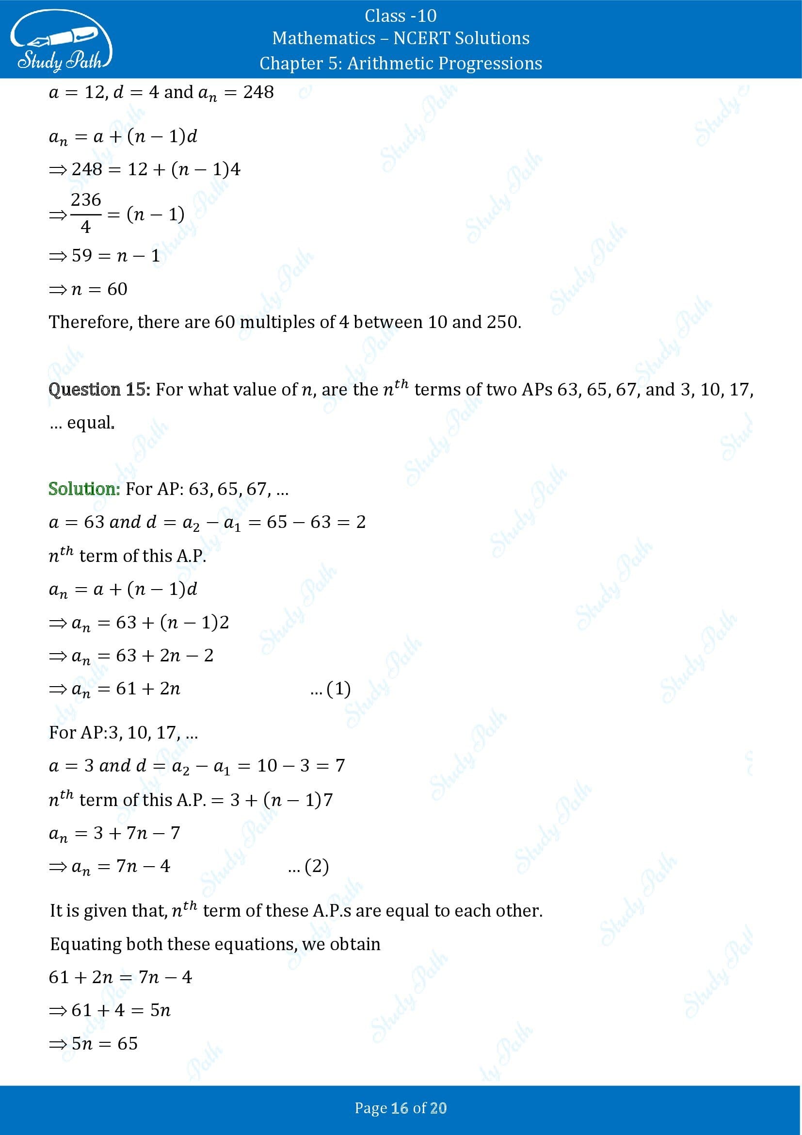 NCERT Solutions for Class 10 Maths Chapter 5 Arithmetic Progressions Exercise 5.2 00016