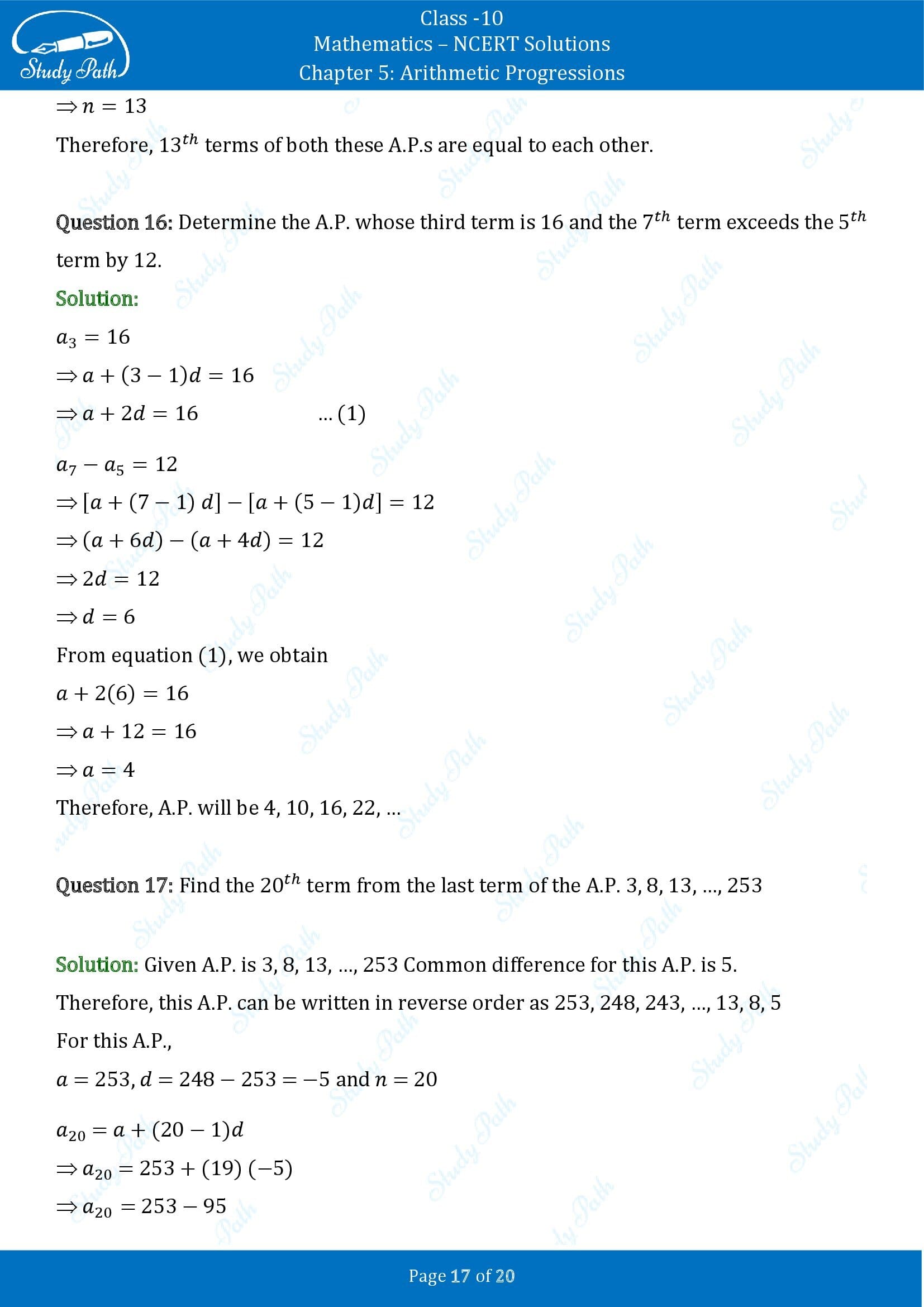 NCERT Solutions for Class 10 Maths Chapter 5 Arithmetic Progressions Exercise 5.2 00017