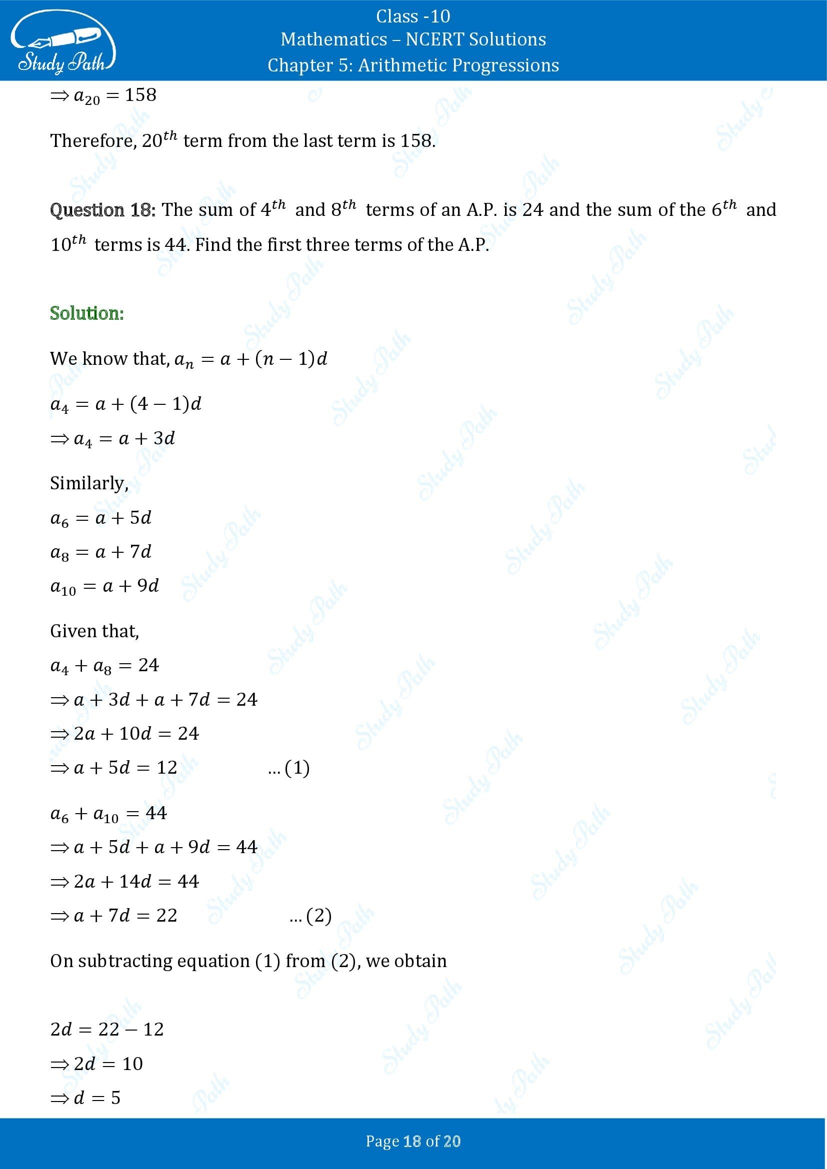 NCERT Solutions for Class 10 Maths Chapter 5 Arithmetic Progressions Exercise 5.2 00018