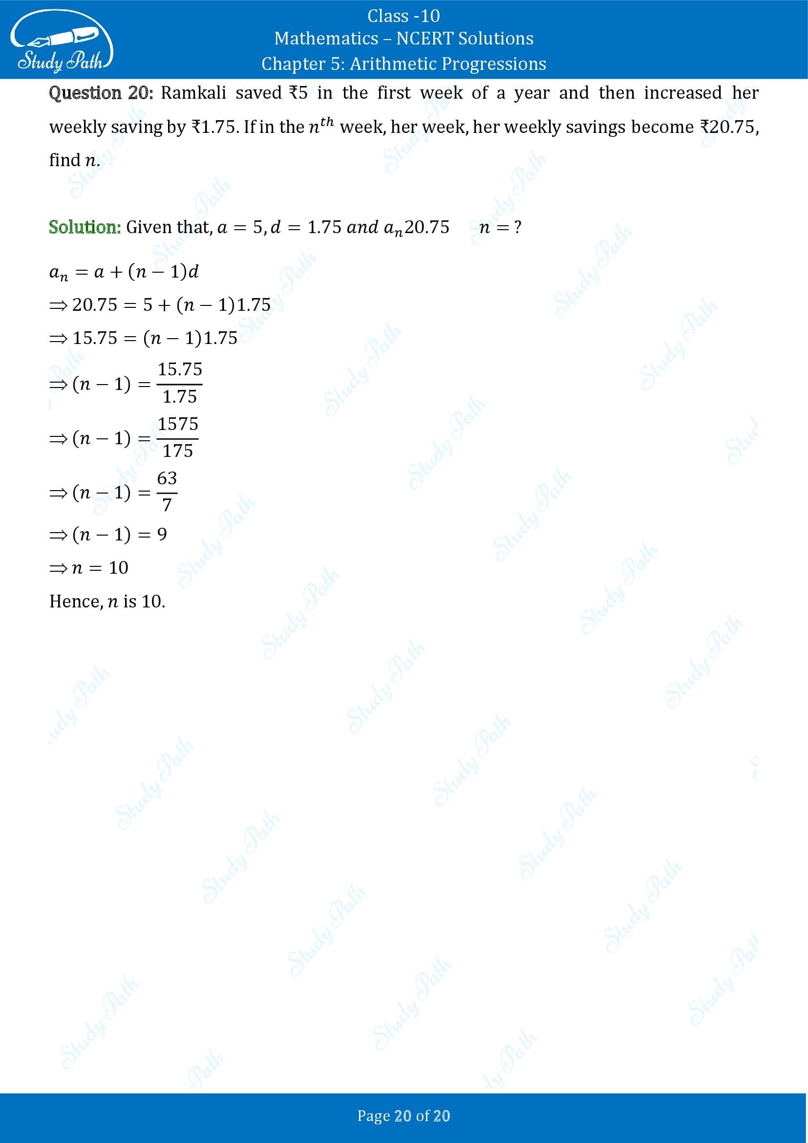 NCERT Solutions for Class 10 Maths Chapter 5 Arithmetic Progressions Exercise 5.2 00020