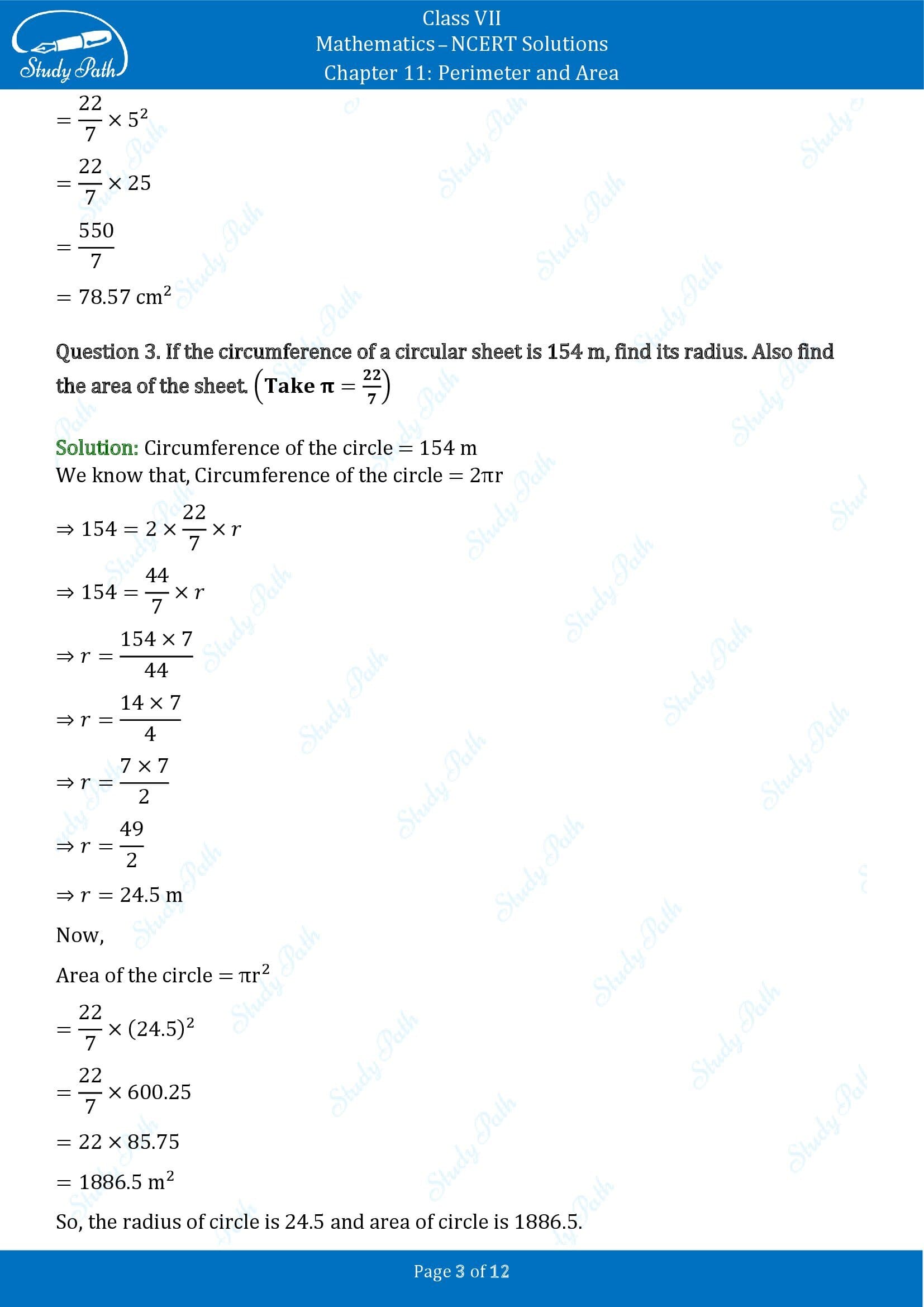 NCERT Solutions for Class 7 Maths Chapter 11 Perimeter and Area Exercise 11.3 00003