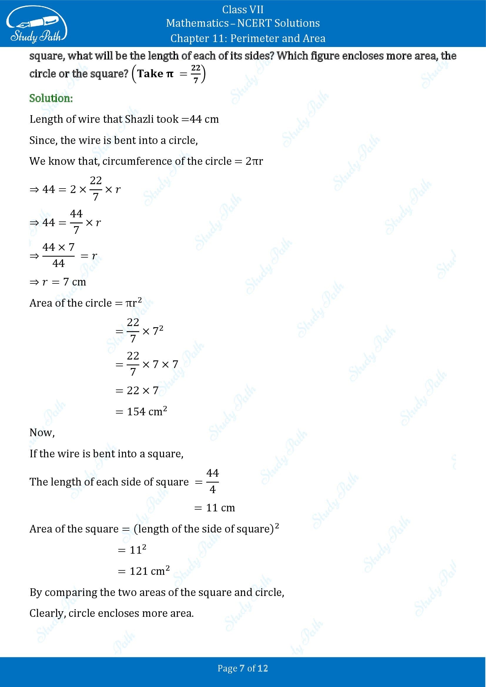 NCERT Solutions for Class 7 Maths Chapter 11 Perimeter and Area Exercise 11.3 00007
