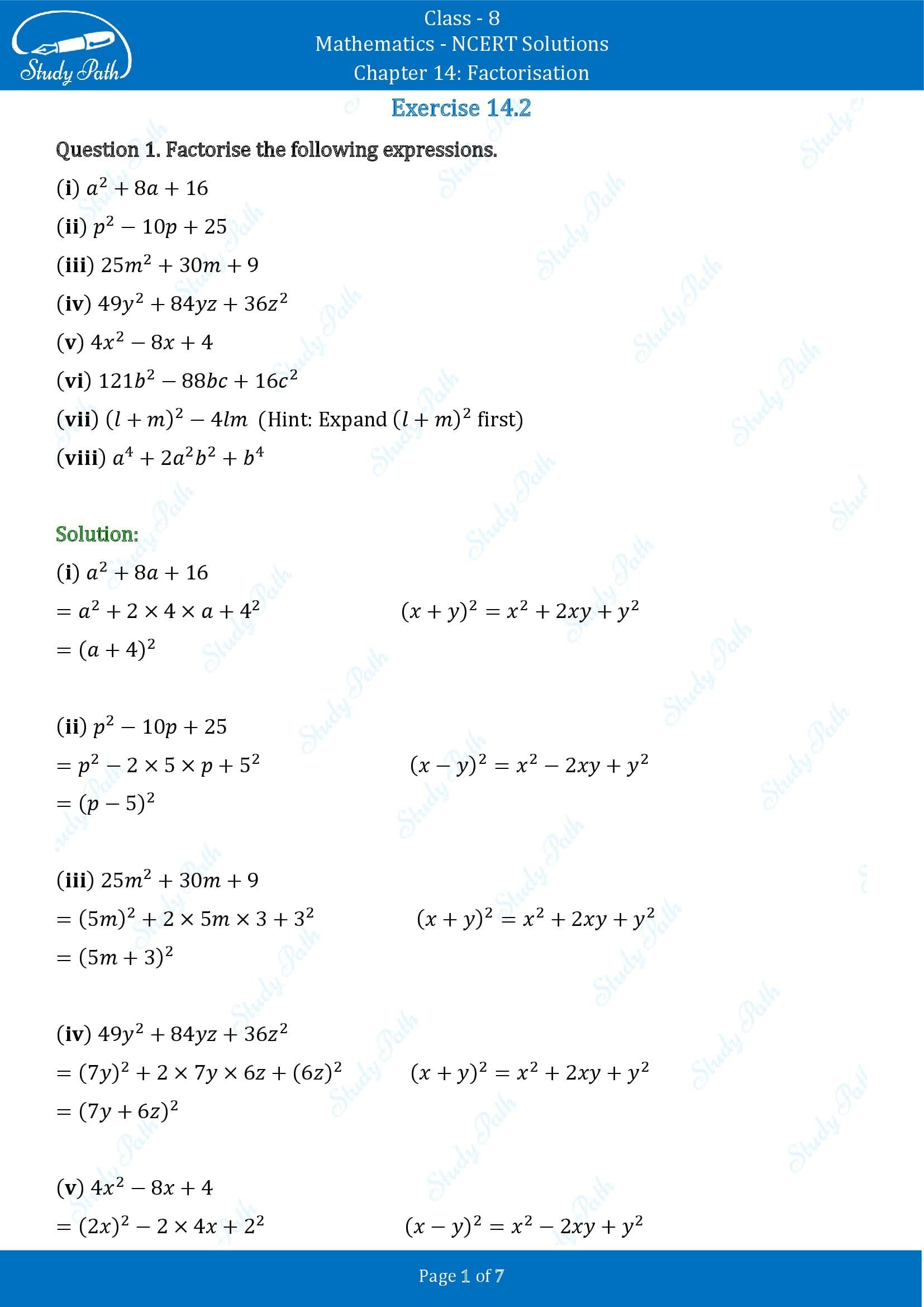 NCERT Solutions for Class 8 Maths Chapter 14 Factorisation Exercise 14.2 00001