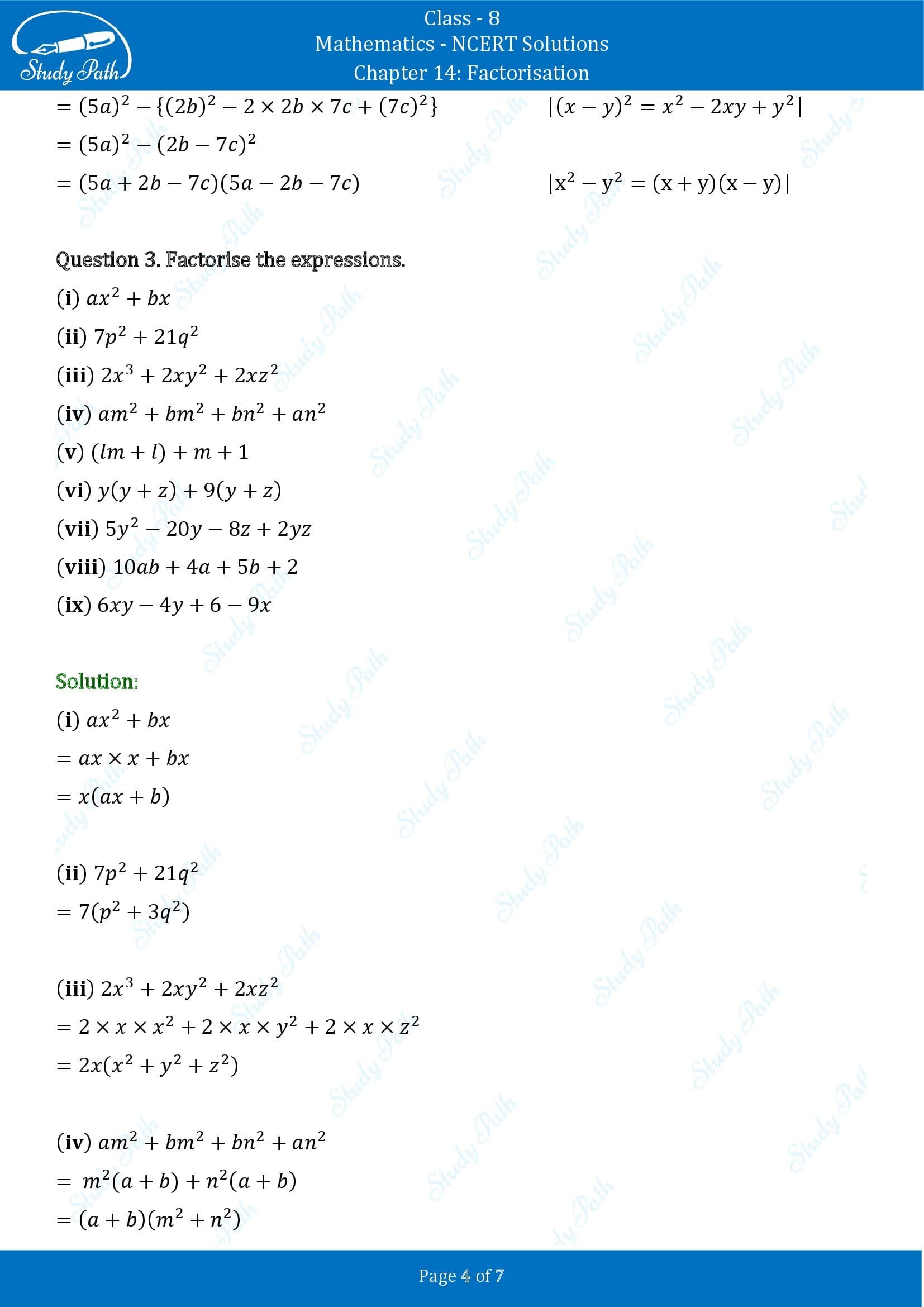 NCERT Solutions for Class 8 Maths Chapter 14 Factorisation Exercise 14.2 00004