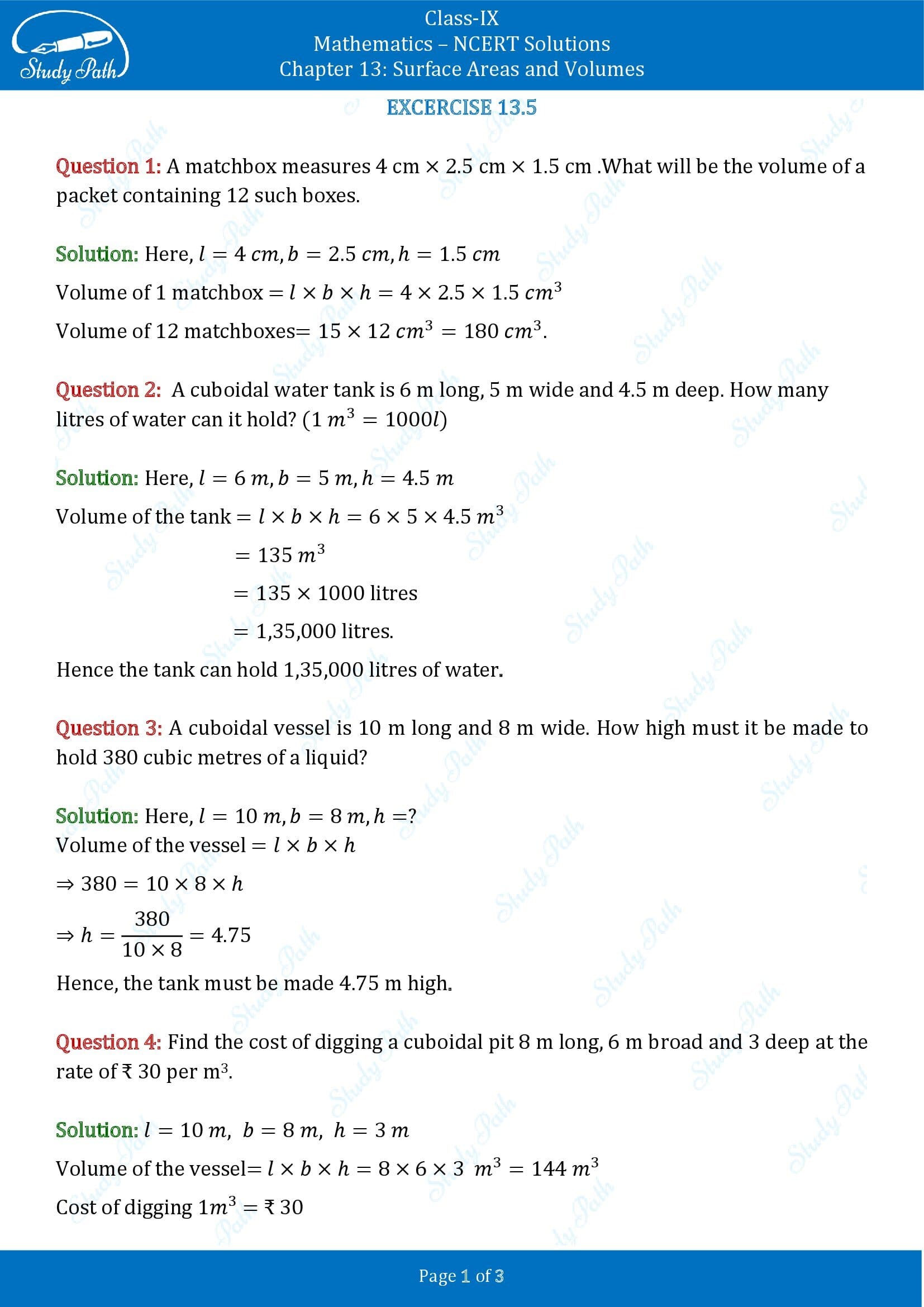 NCERT Solutions for Class 9 Maths Chapter 13 Surface Areas and Volumes Exercise 13.5 00001