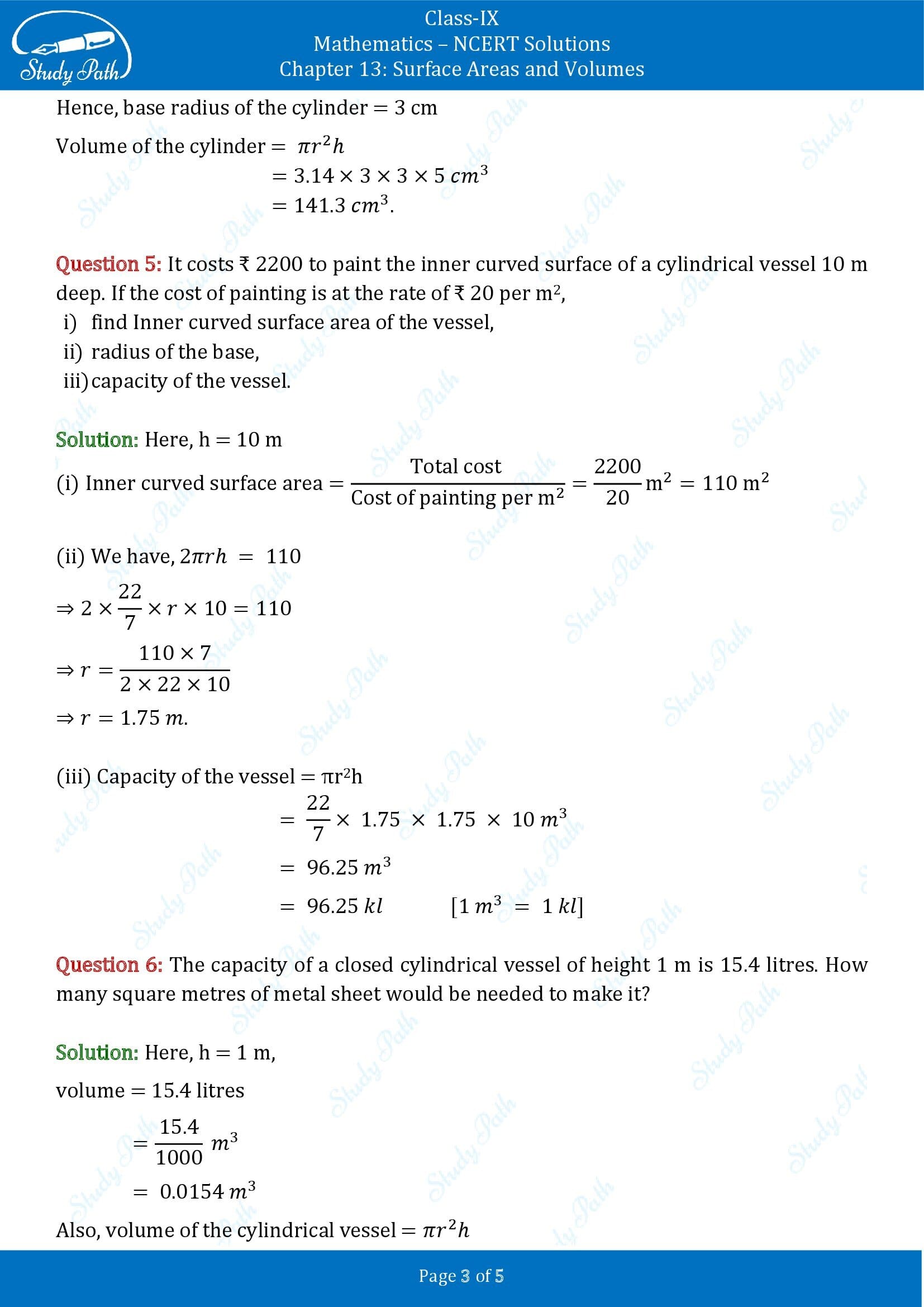 NCERT Solutions for Class 9 Maths Chapter 13 Surface Areas and Volumes Exercise 13.6 00003