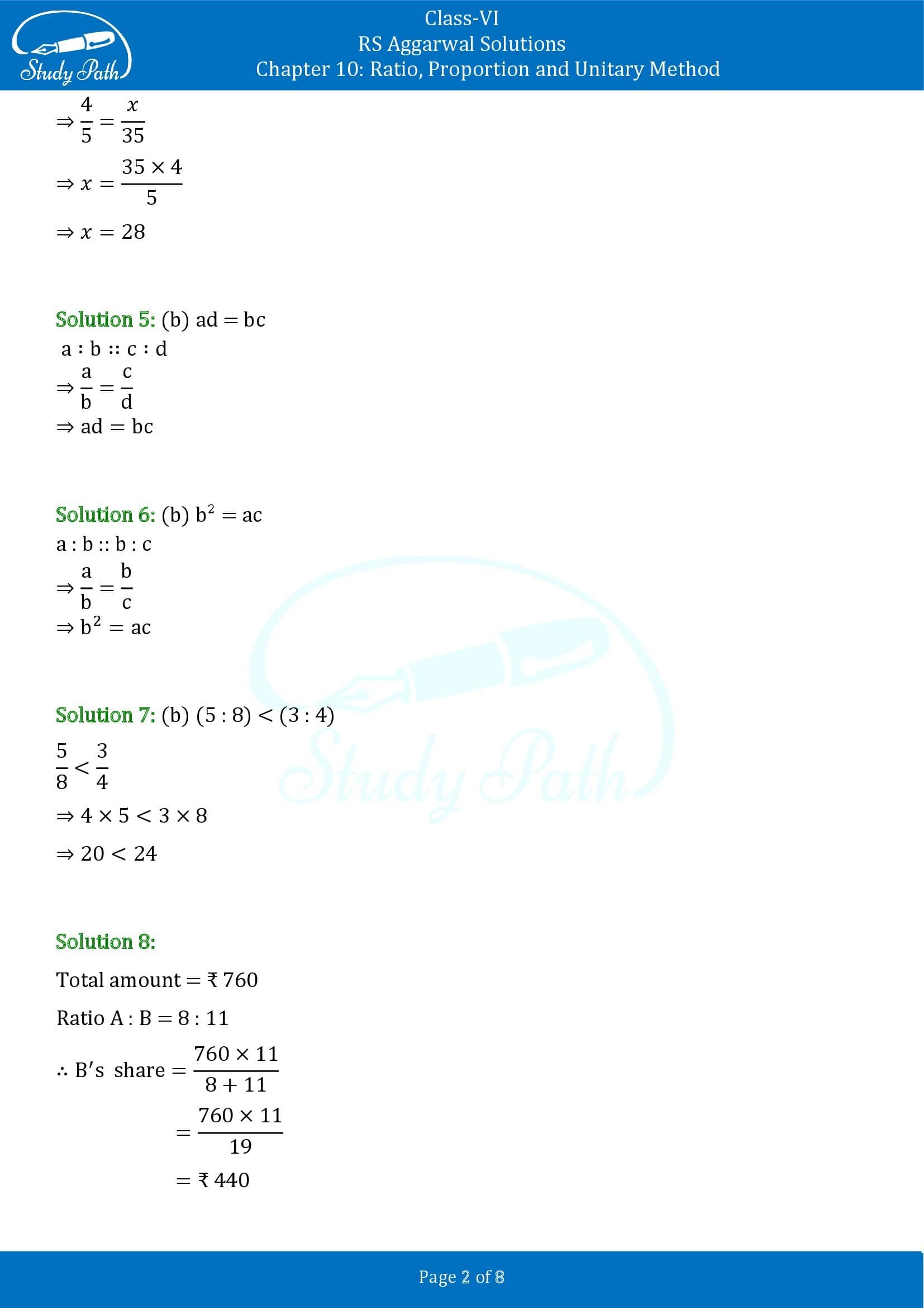 RS Aggarwal Solutions Class 6 Chapter 10 Ratio Proportion and Unitary Method Exercise 10D MCQs 00002