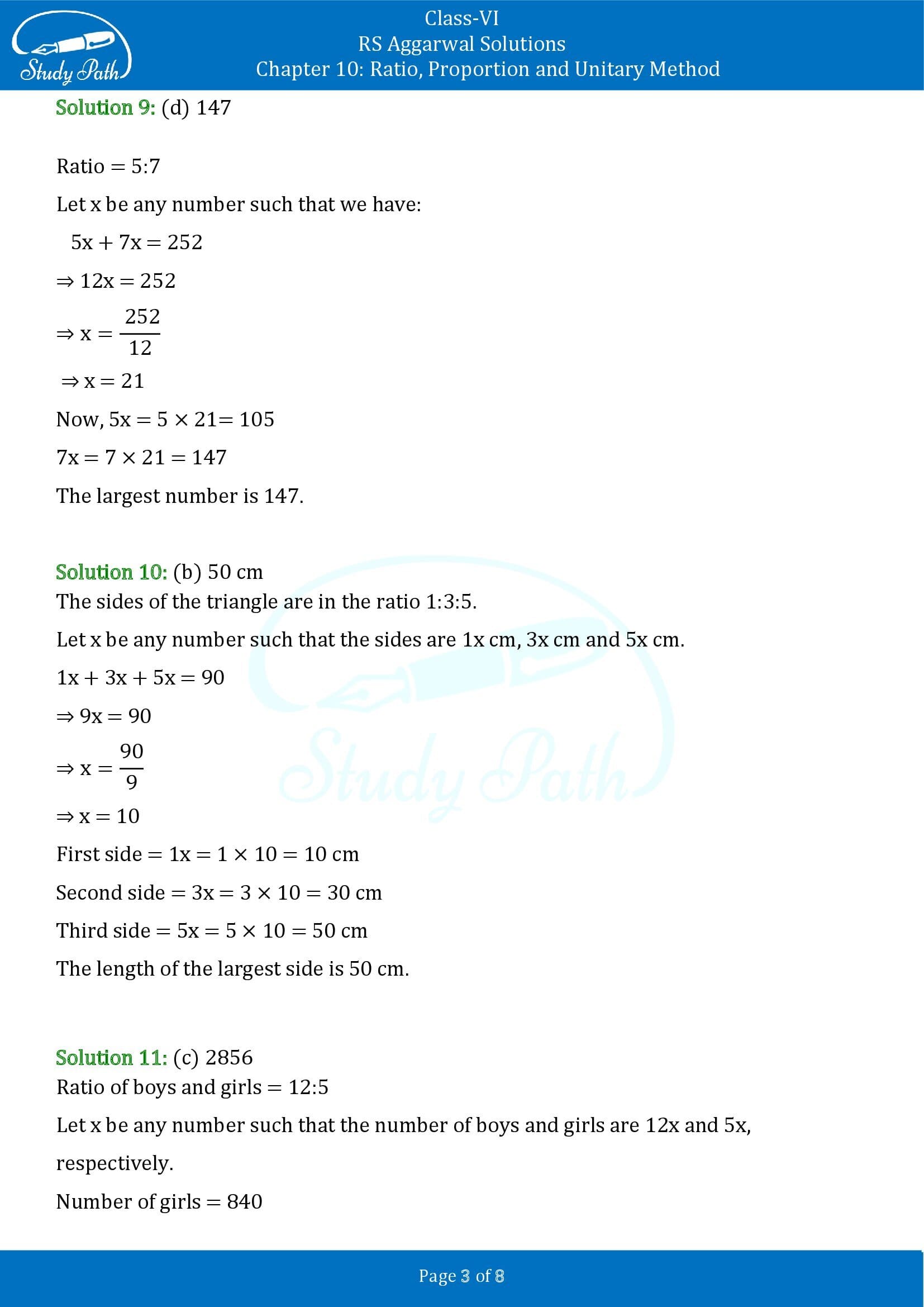 RS Aggarwal Solutions Class 6 Chapter 10 Ratio Proportion and Unitary Method Exercise 10D MCQs 00003