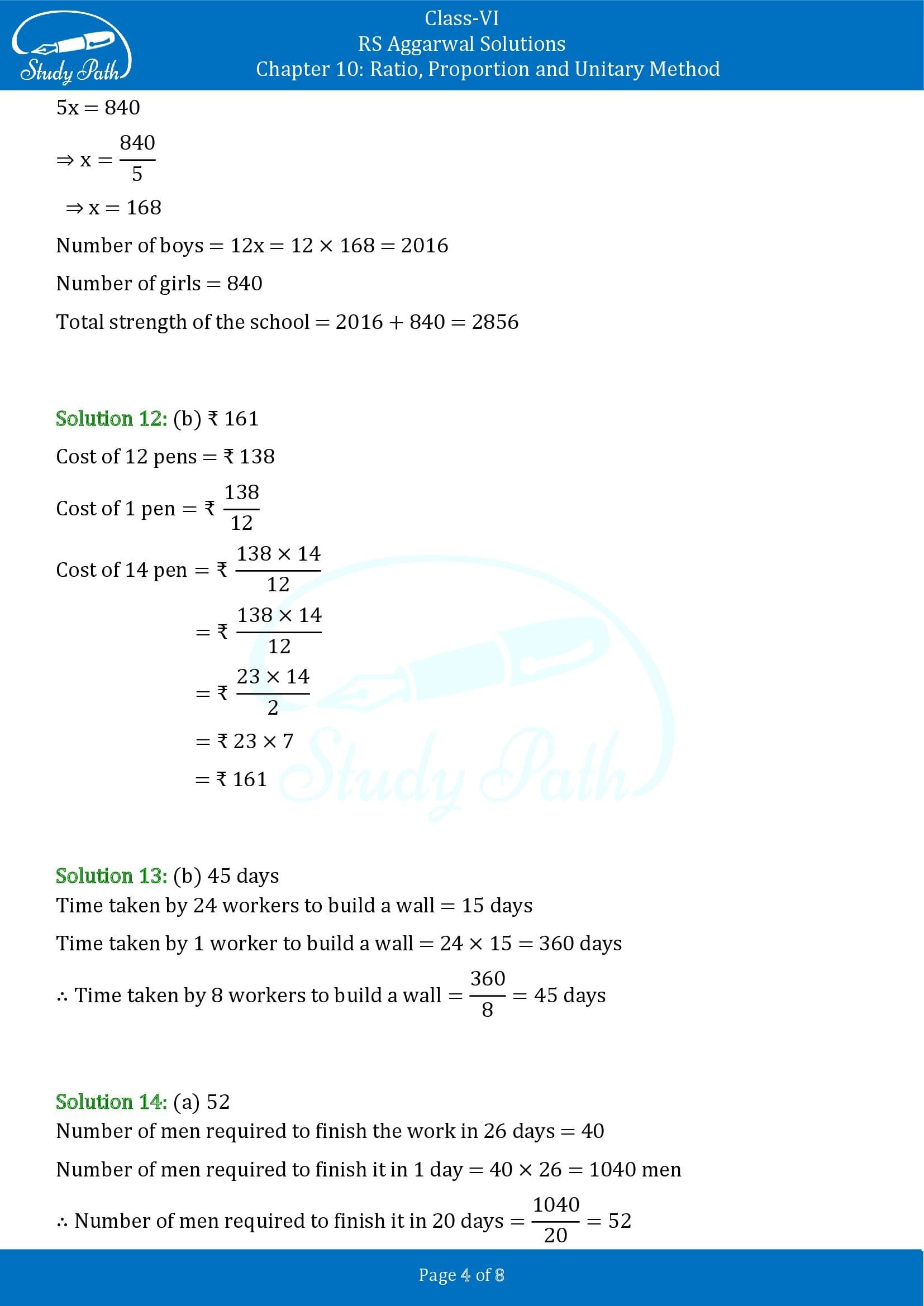 RS Aggarwal Solutions Class 6 Chapter 10 Ratio Proportion and Unitary Method Exercise 10D MCQs 00004