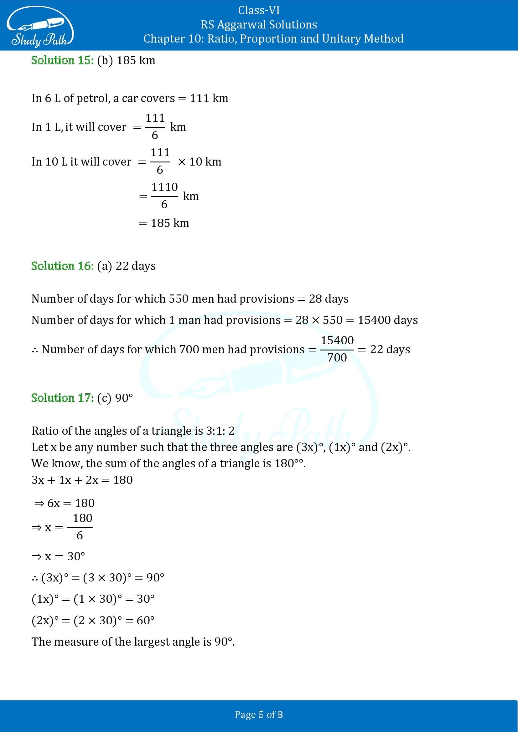 RS Aggarwal Solutions Class 6 Chapter 10 Ratio Proportion and Unitary Method Exercise 10D MCQs 00005