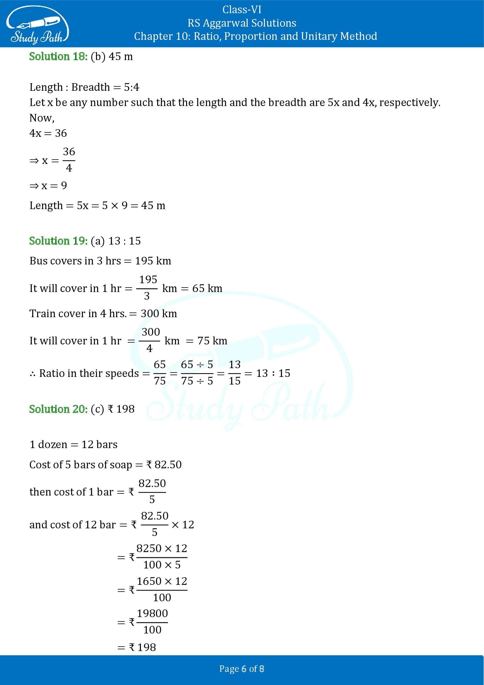 RS Aggarwal Solutions Class 6 Chapter 10 Ratio Proportion and Unitary Method Exercise 10D MCQs 00006