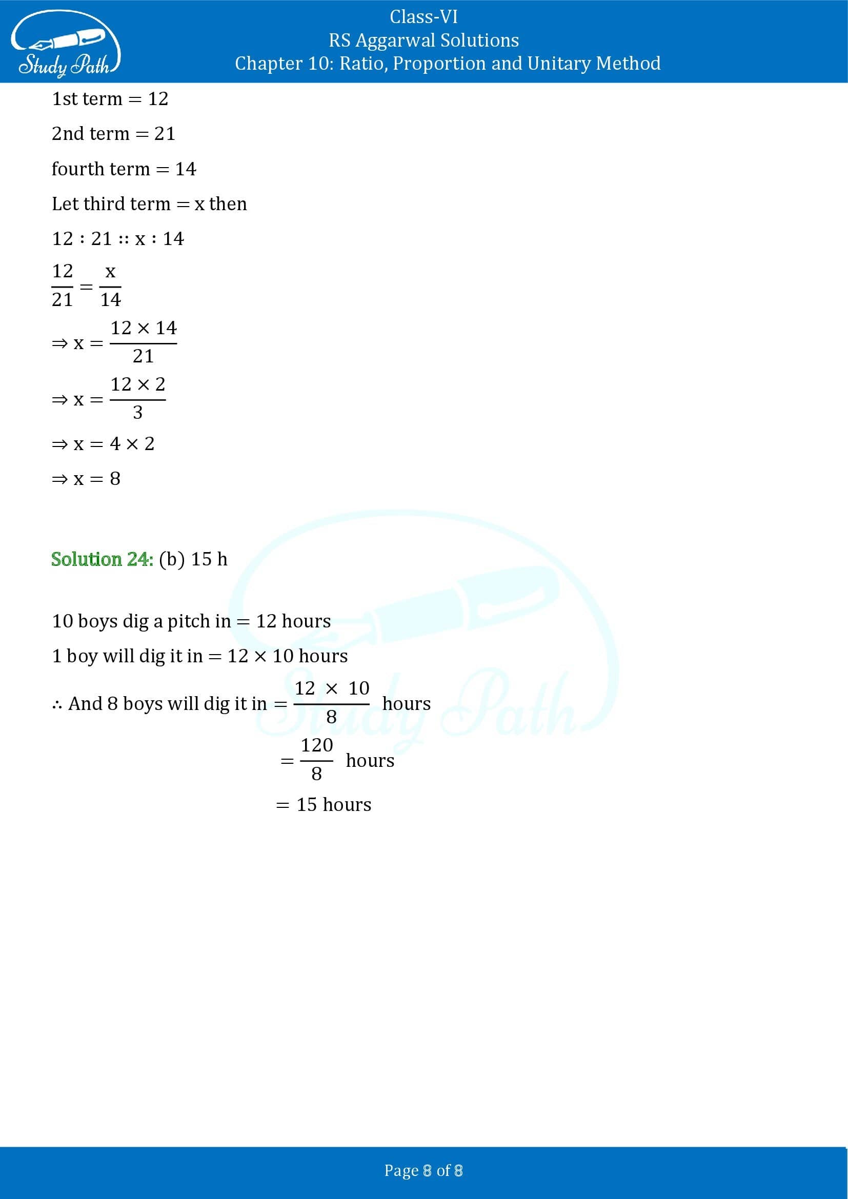 RS Aggarwal Solutions Class 6 Chapter 10 Ratio Proportion and Unitary Method Exercise 10D MCQs 00008