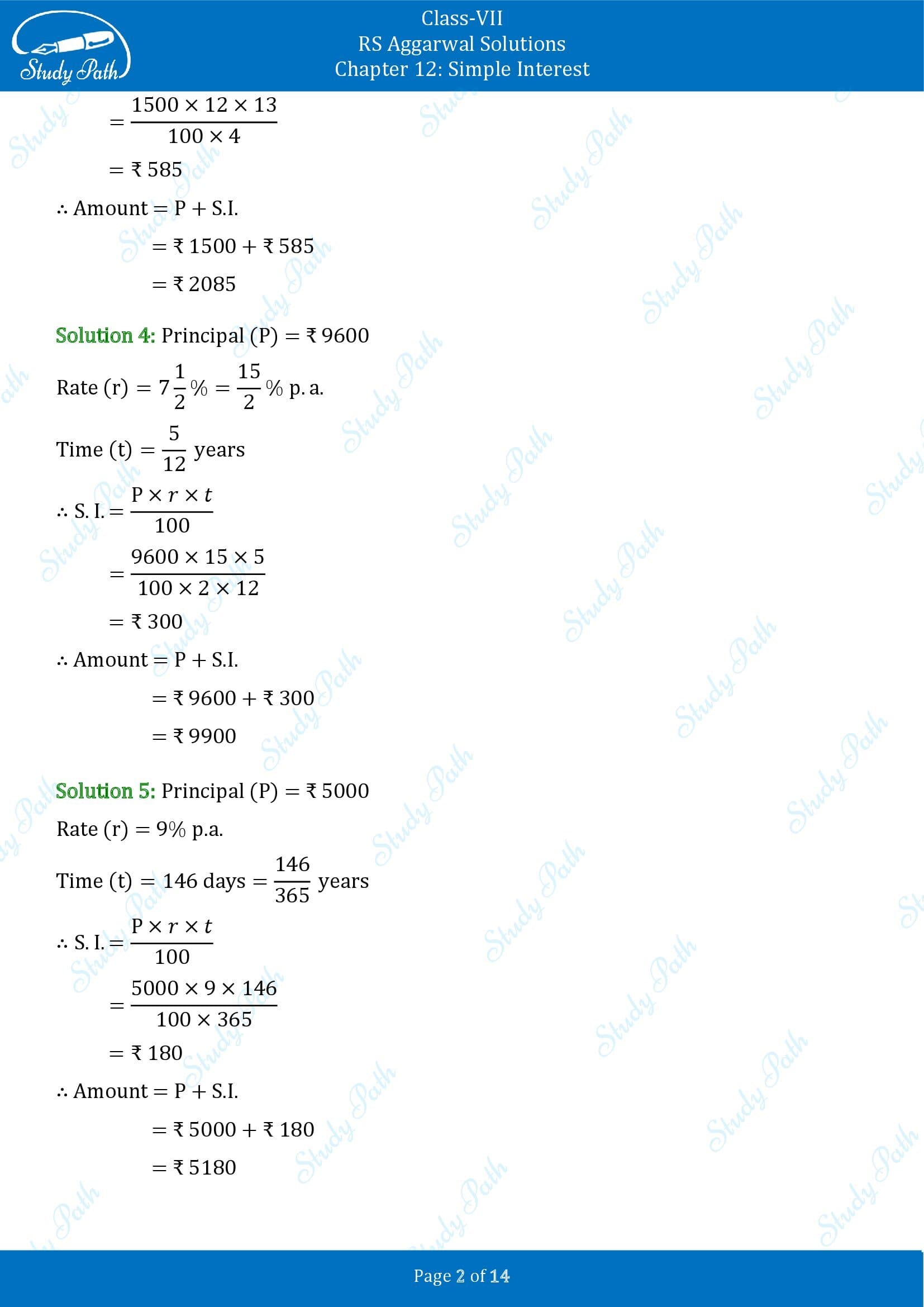 RS Aggarwal Solutions Class 7 Chapter 12 Simple Interest Exercise 12A 00002