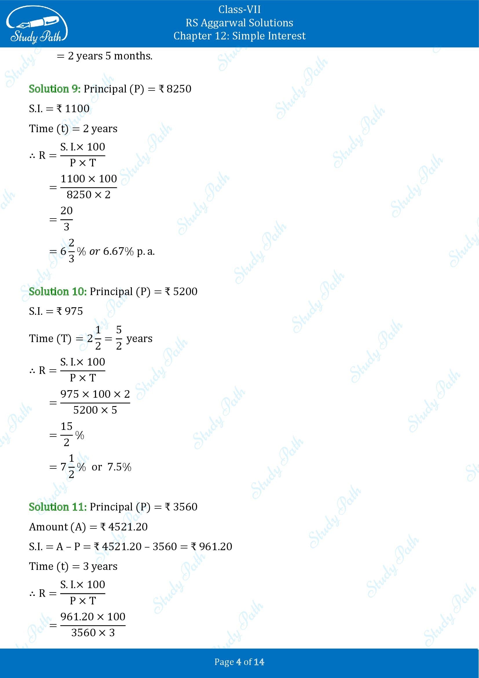 RS Aggarwal Solutions Class 7 Chapter 12 Simple Interest Exercise 12A 00004