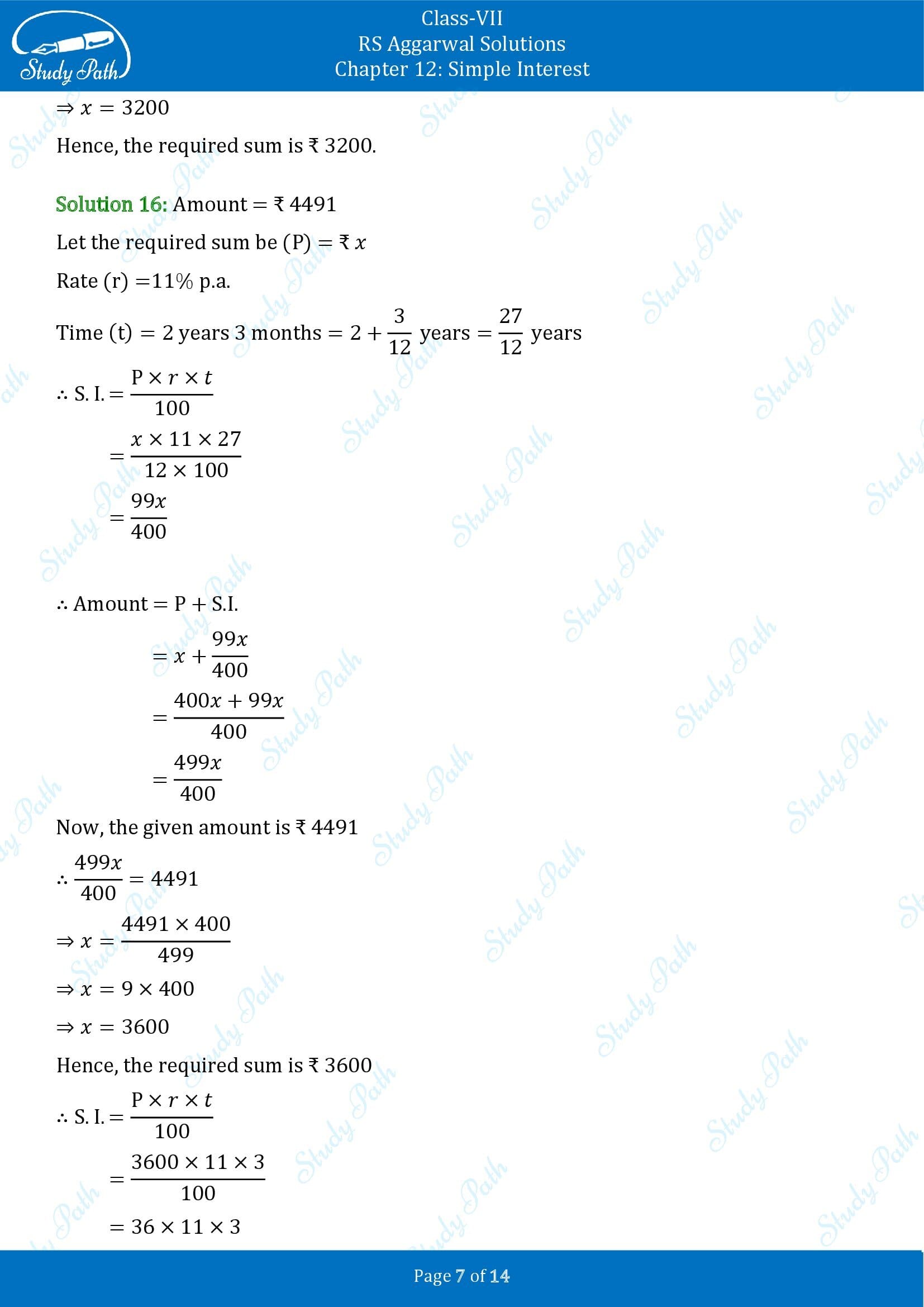 RS Aggarwal Solutions Class 7 Chapter 12 Simple Interest Exercise 12A 00007