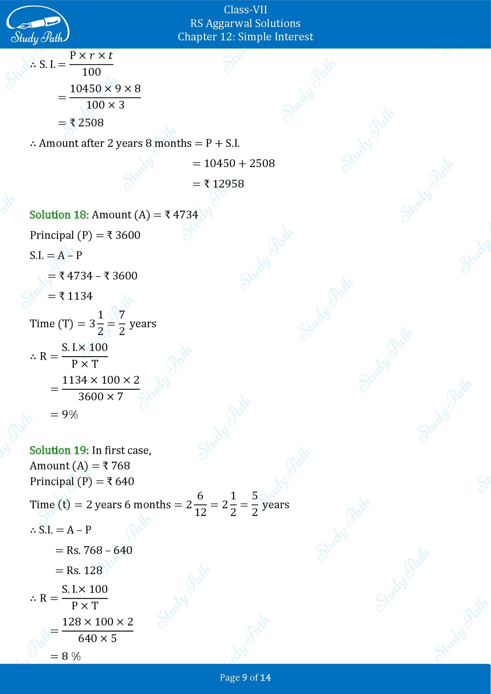 RS Aggarwal Solutions Class 7 Chapter 12 Simple Interest Exercise 12A 00009