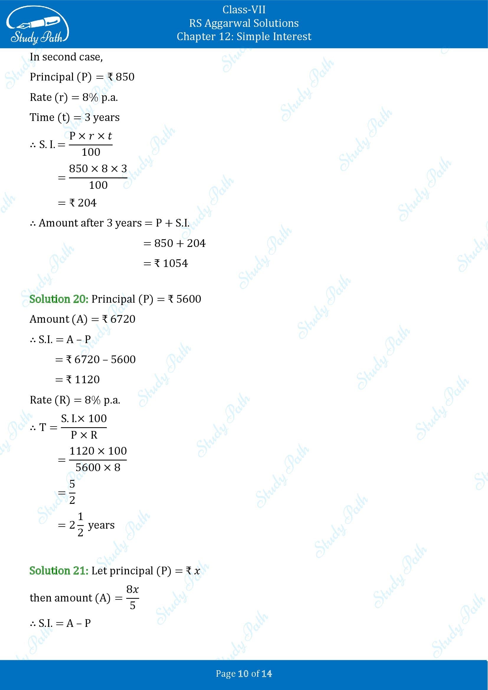 RS Aggarwal Solutions Class 7 Chapter 12 Simple Interest Exercise 12A 00010