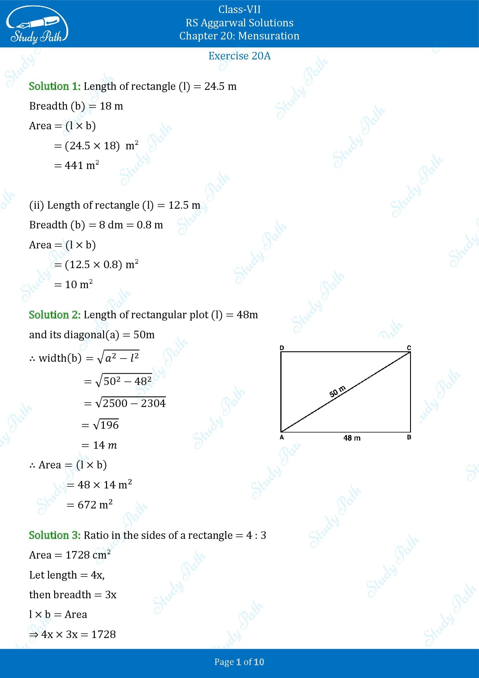 RS Aggarwal Solutions Class 7 Chapter 20 Mensuration Exercise 20A 00001