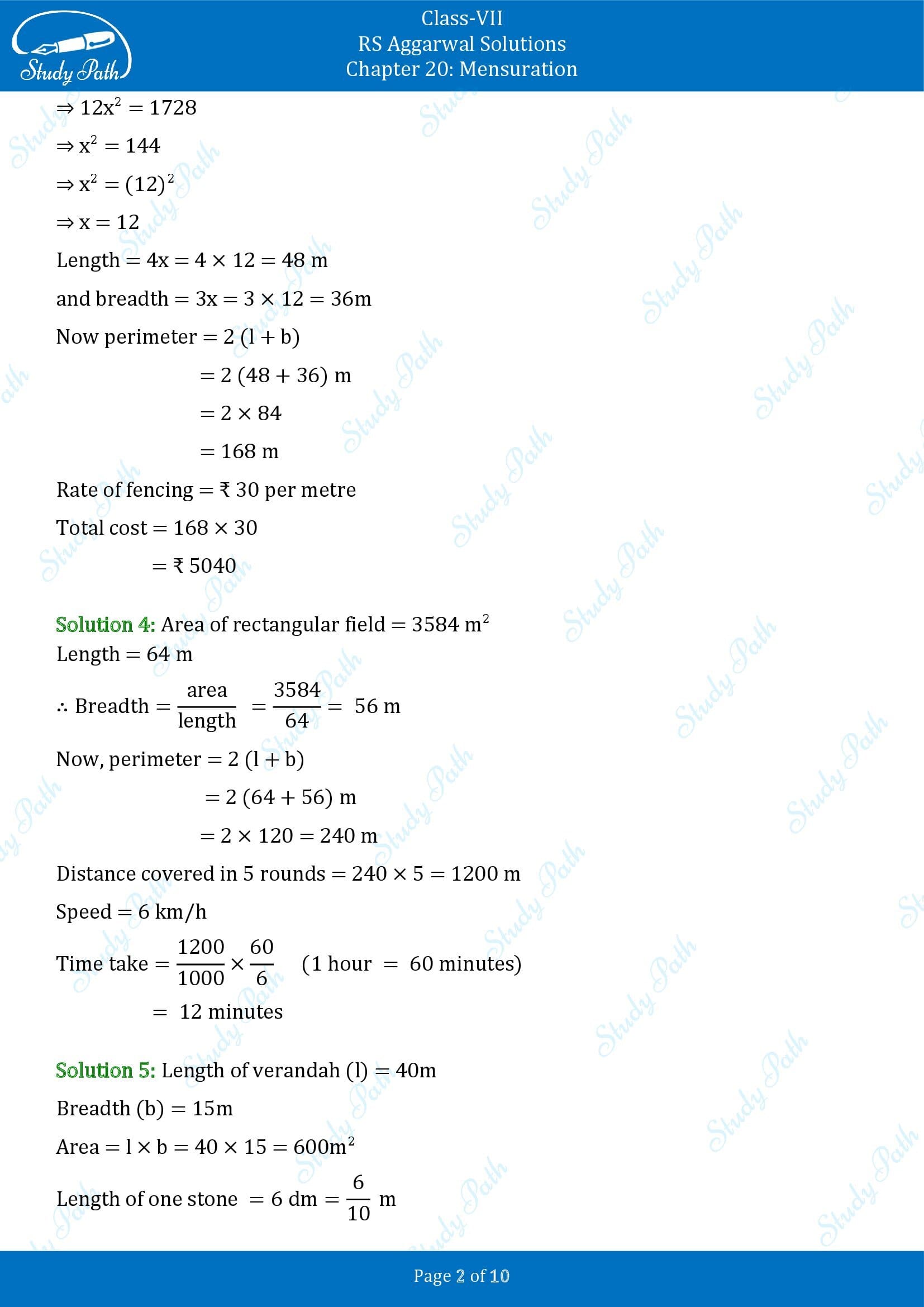 RS Aggarwal Solutions Class 7 Chapter 20 Mensuration Exercise 20A 00002