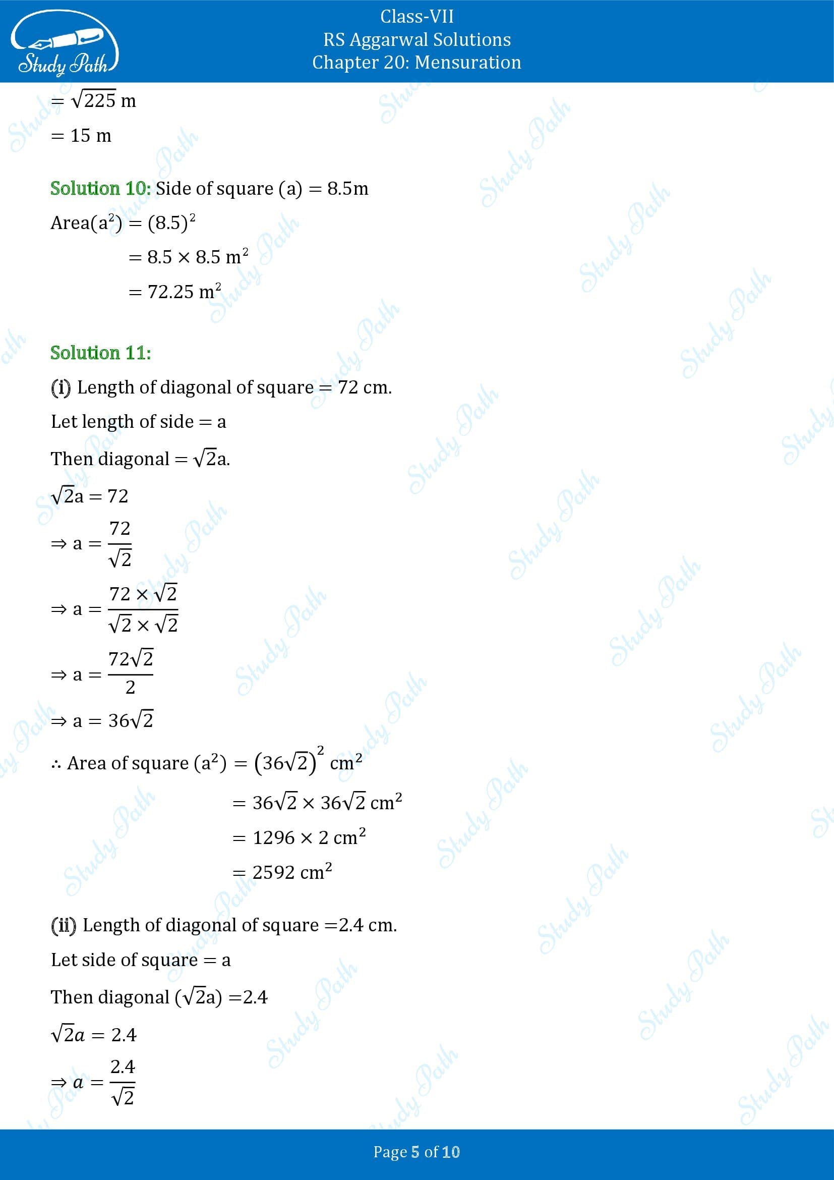 RS Aggarwal Solutions Class 7 Chapter 20 Mensuration Exercise 20A 00005